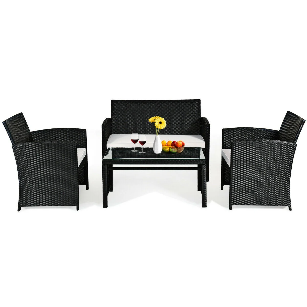 Patio Furniture 4 Pieces Rattan Conversation Sofa Set - Image 7