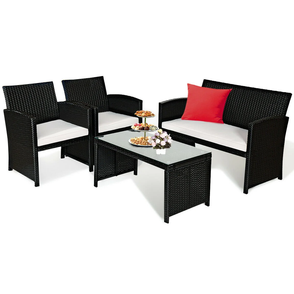 Patio Furniture 4 Pieces Rattan Conversation Sofa Set - Image 8