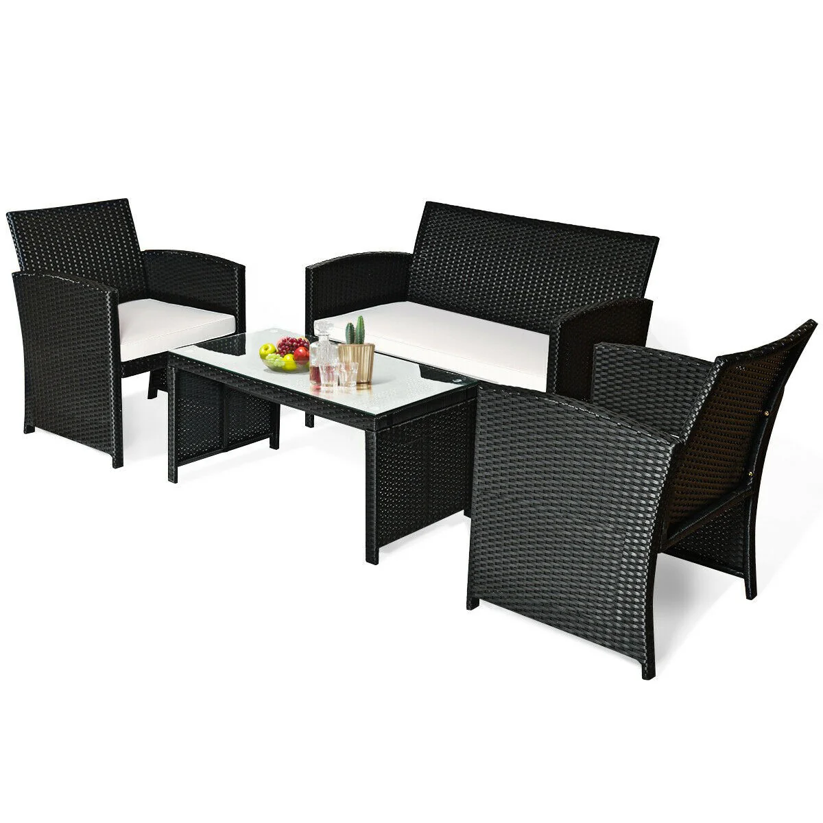 Patio Furniture 4 Pieces Rattan Conversation Sofa Set - Image 9