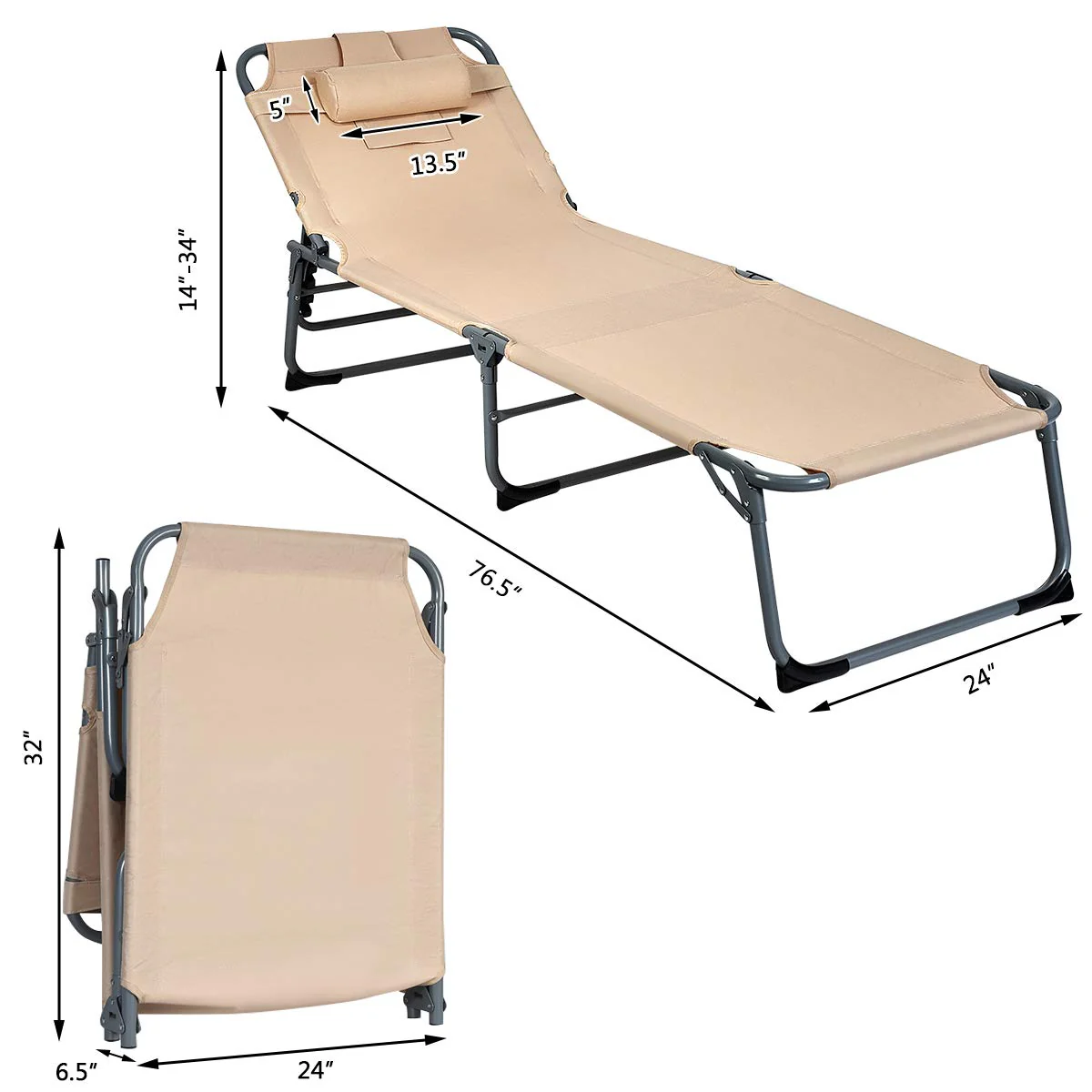 Patio Lounge Chair, Adjustable Folding Recliner - Image 17
