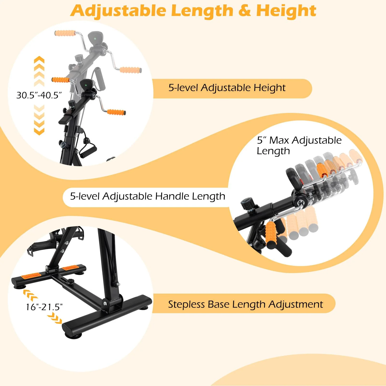 Pedal Exerciser with Adjustable Resistance for Arm and Leg Workout-Orange - Image 4