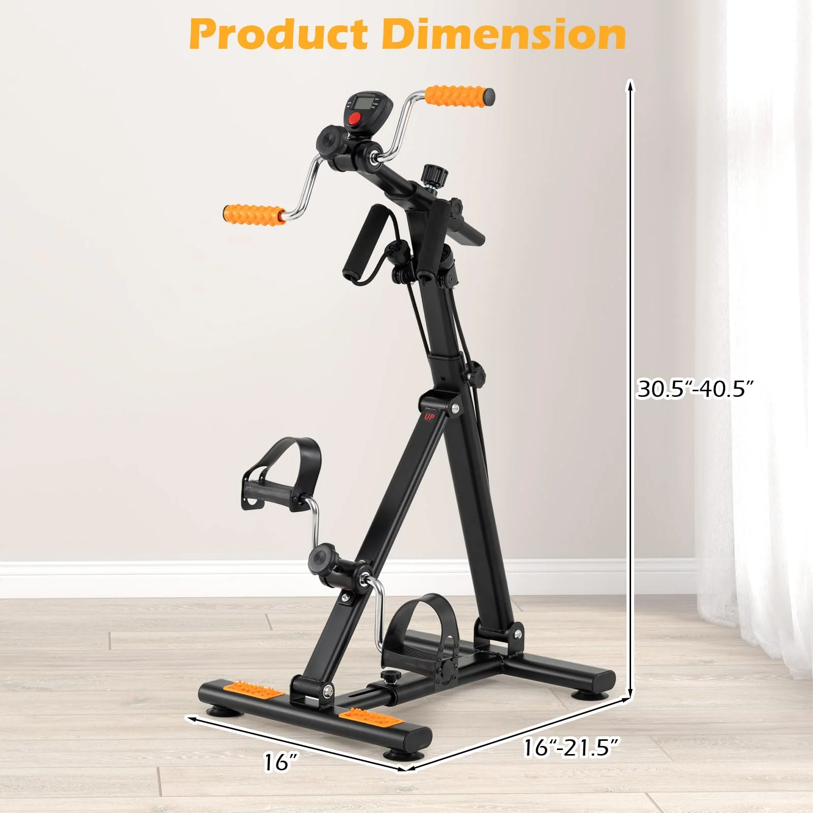 Pedal Exerciser with Adjustable Resistance for Arm and Leg Workout-Orange - Image 5