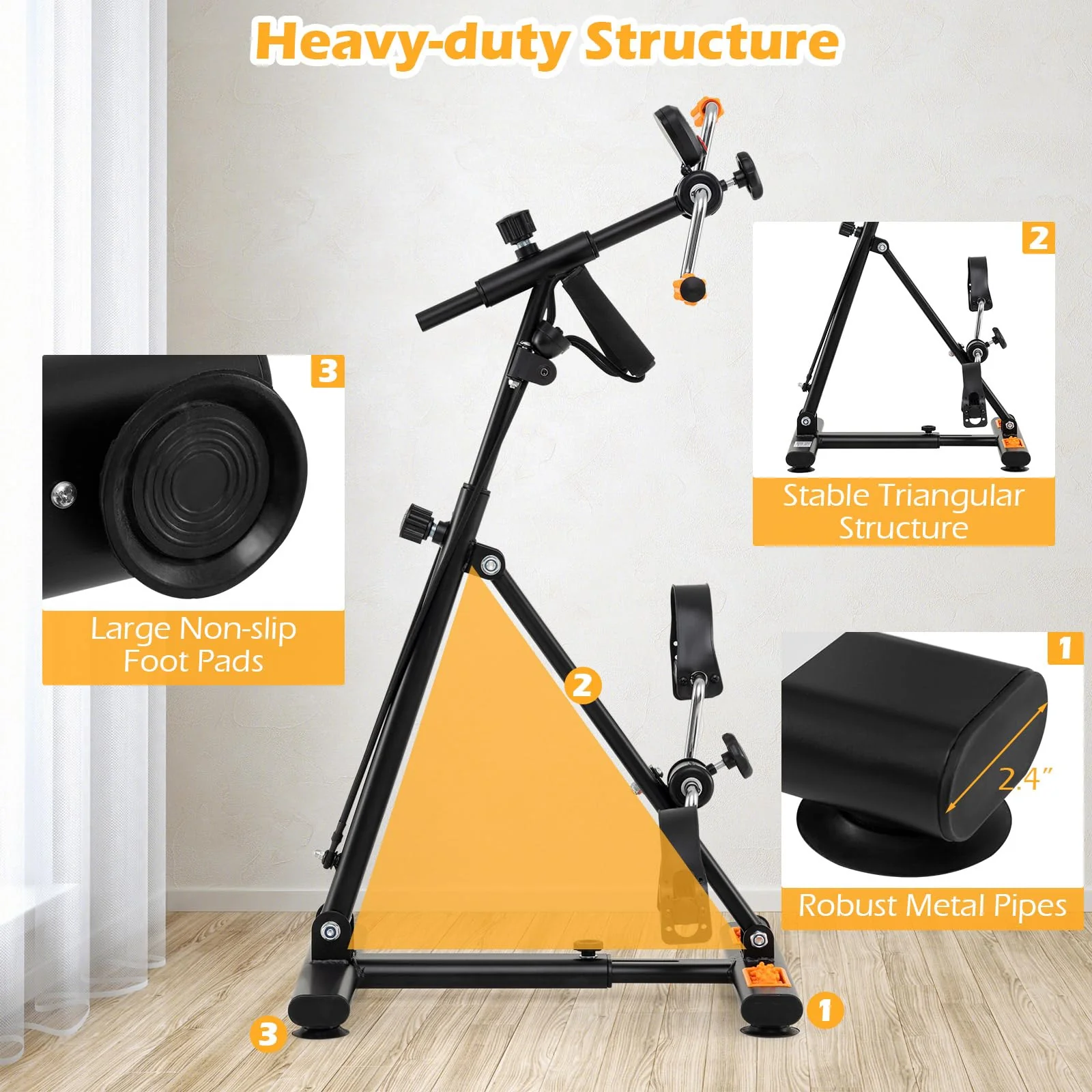 Pedal Exerciser with Adjustable Resistance for Arm and Leg Workout-Orange - Image 7
