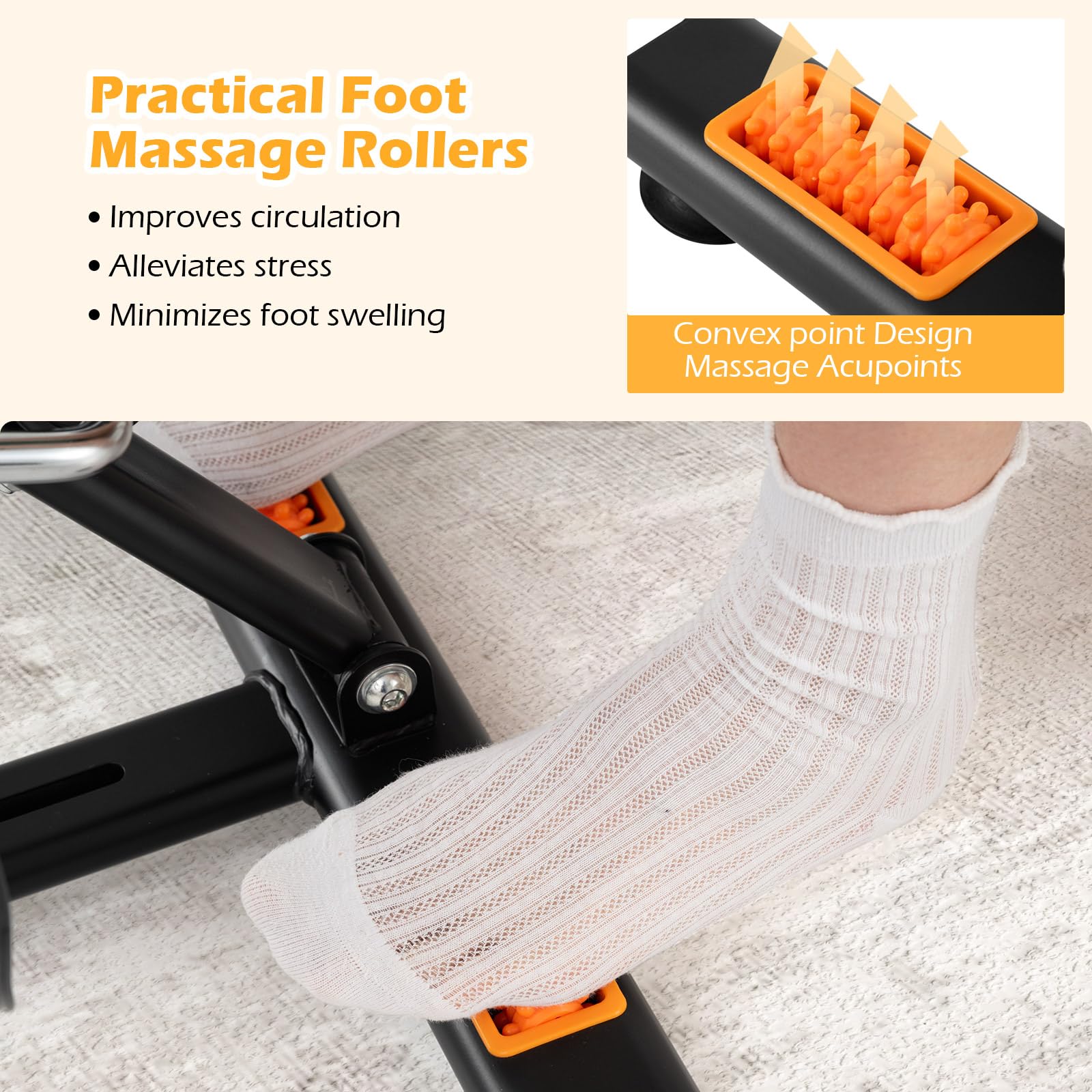 Pedal Exerciser with Adjustable Resistance for Arm and Leg Workout-Orange - Image 8