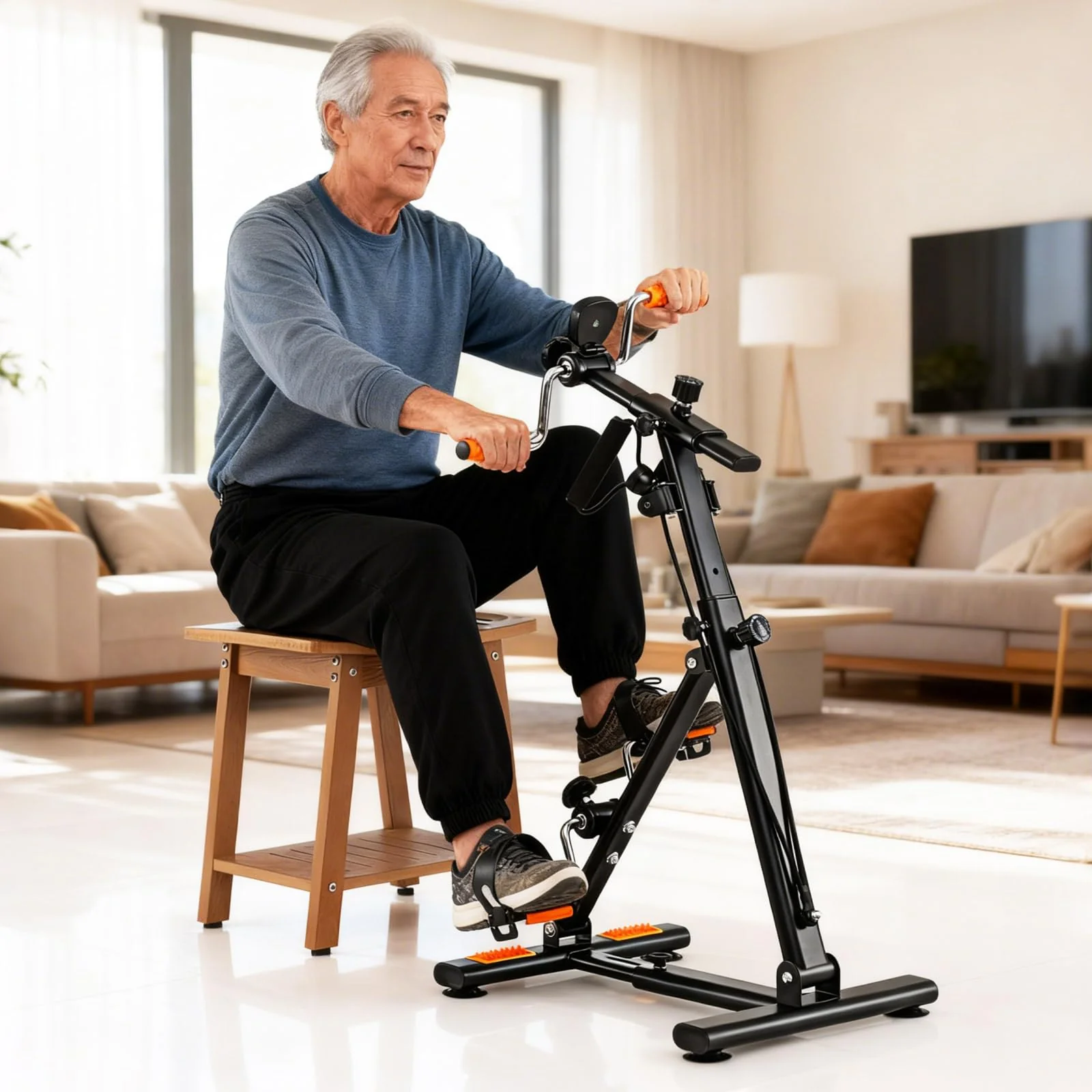 Pedal Exerciser with Adjustable Resistance for Arm and Leg Workout-Orange - Image 9