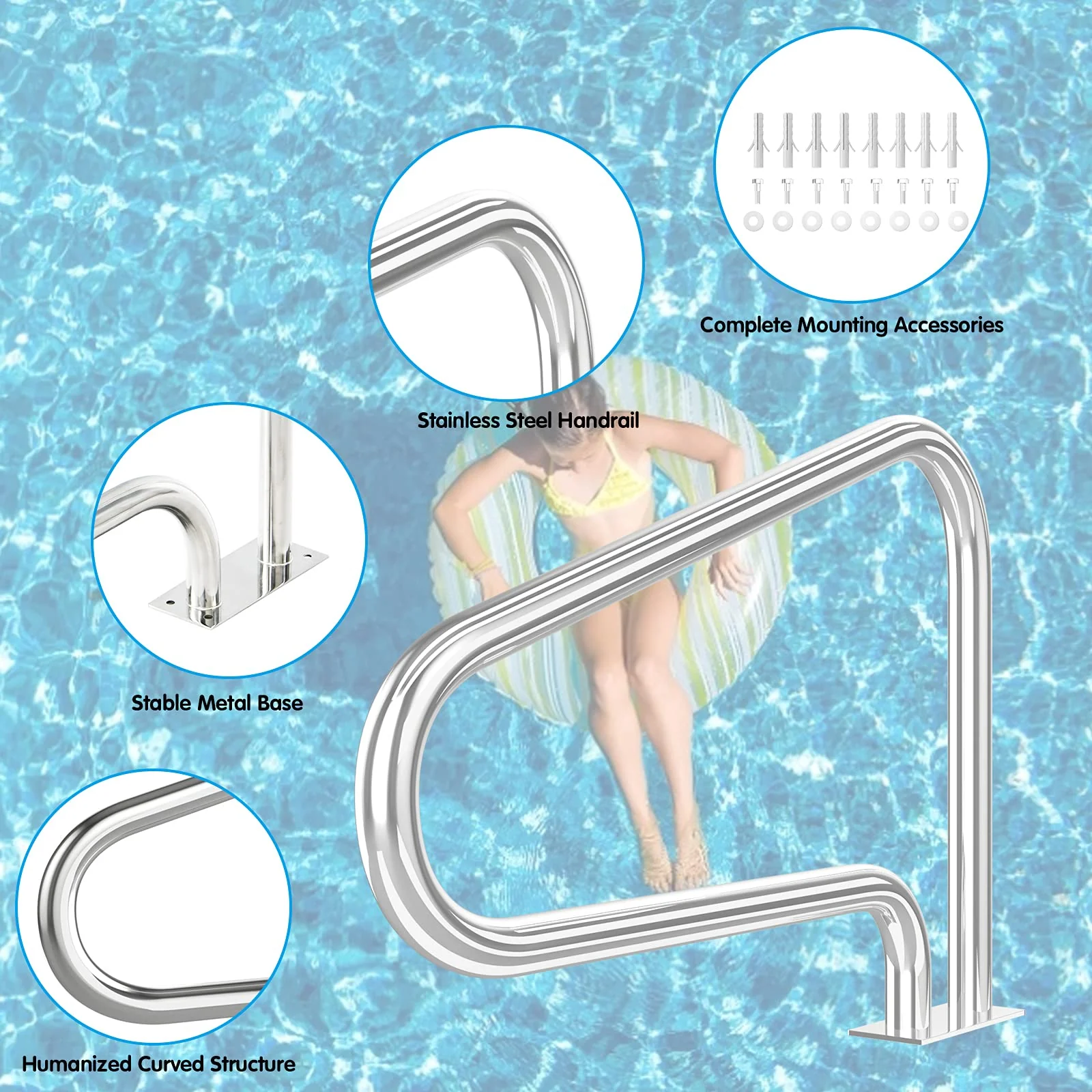 Pool Hand Rail, 2 PCS Easy Mount Hand Grab Rail - Image 5