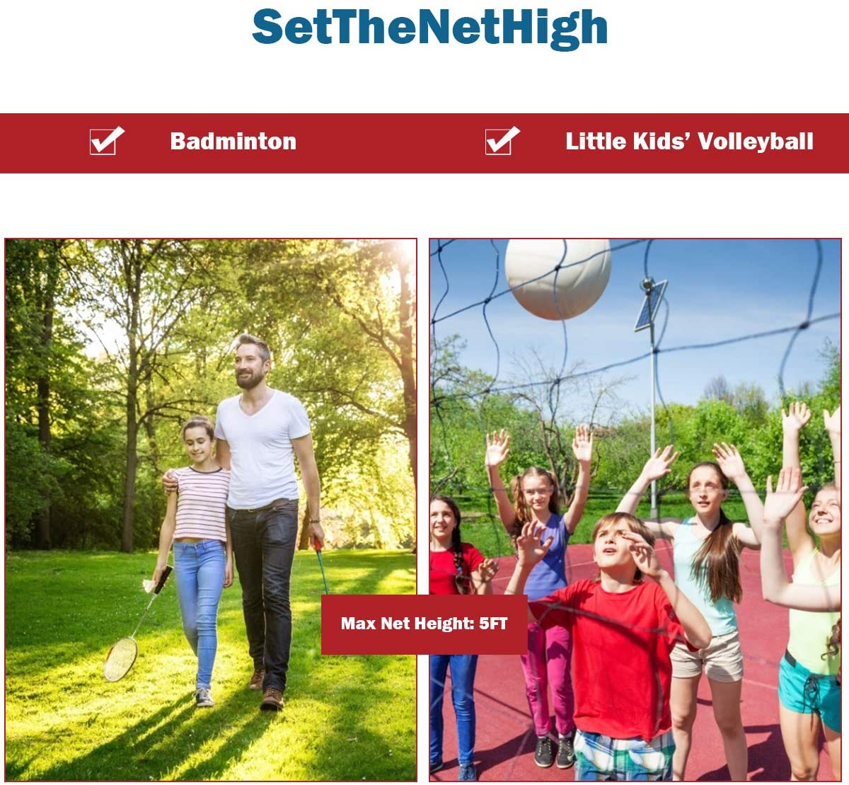 Portable Badminton Net, 2.5' to 5' Height Adjustable Kids Velleyball Tennis Pickleball Competition Training Net - Image 4