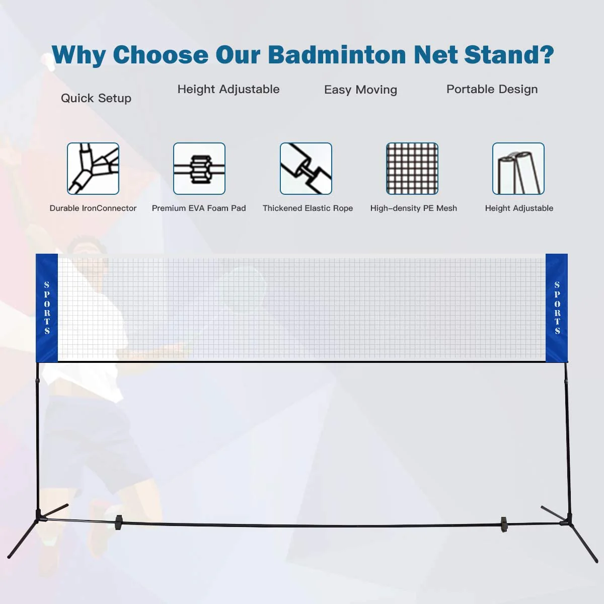 Portable Badminton Net, 2.5' to 5' Height Adjustable Kids Velleyball Tennis Pickleball Competition Training Net - Image 6