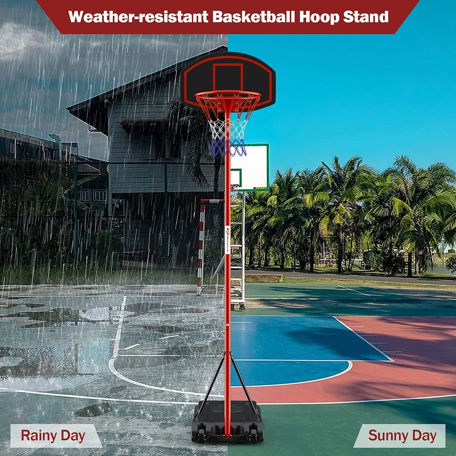 Portable Basketball Hoop, Height Adjustable Basketball Goal System [6.5FT-8.5FT] w/Shatterproof Backboard - Image 4