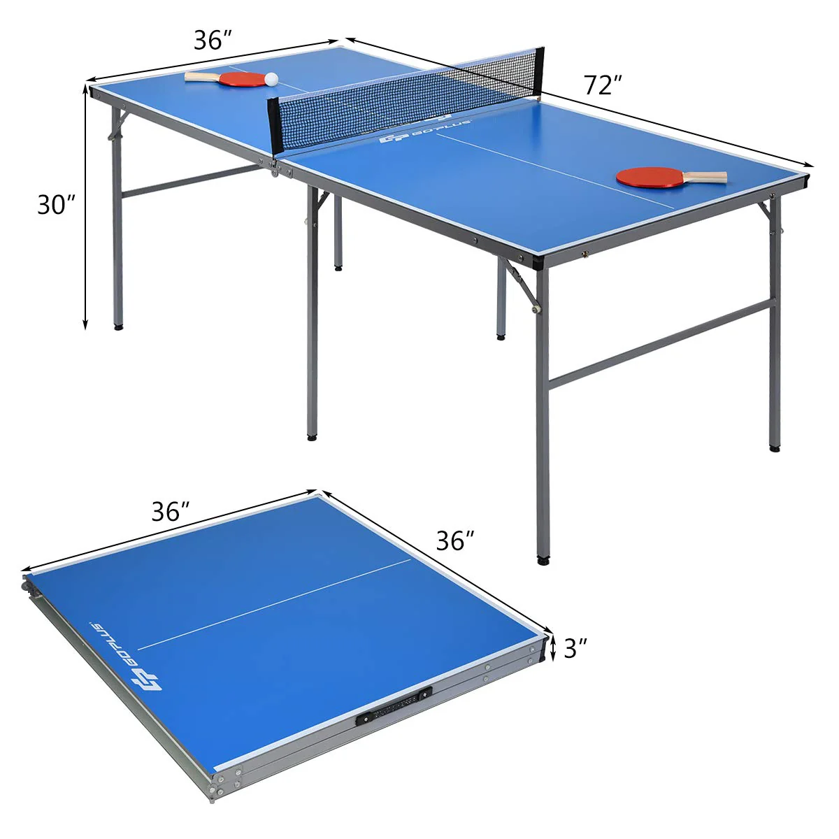 Portable Table Tennis Table, 100% Preassembled, Folding Ping Pong Table Game Set with Net - Image 2