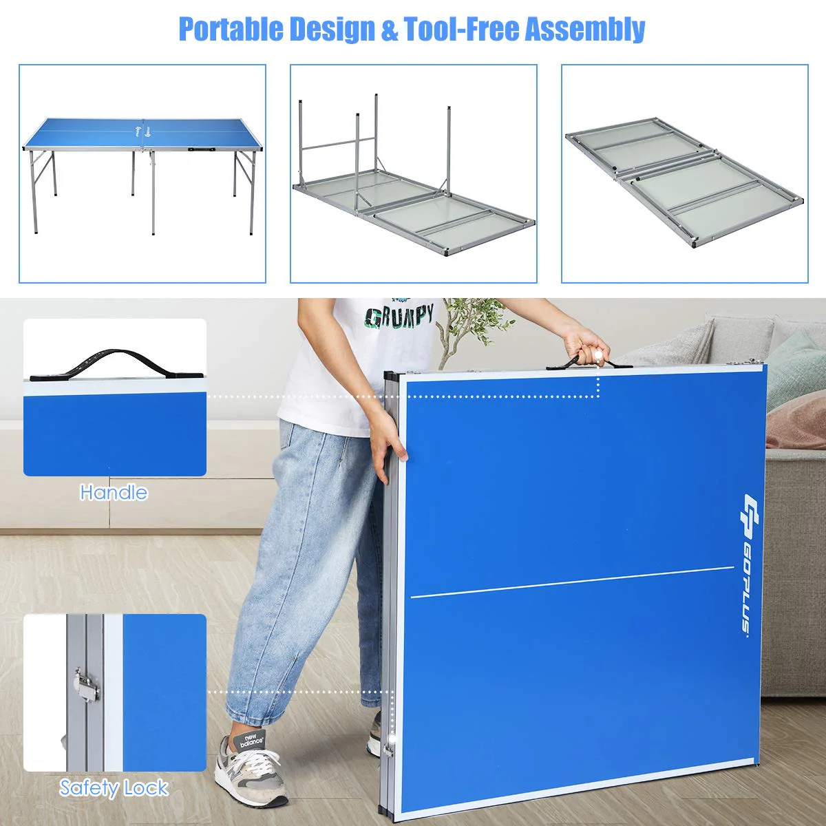 Portable Table Tennis Table, 100% Preassembled, Folding Ping Pong Table Game Set with Net - Image 4