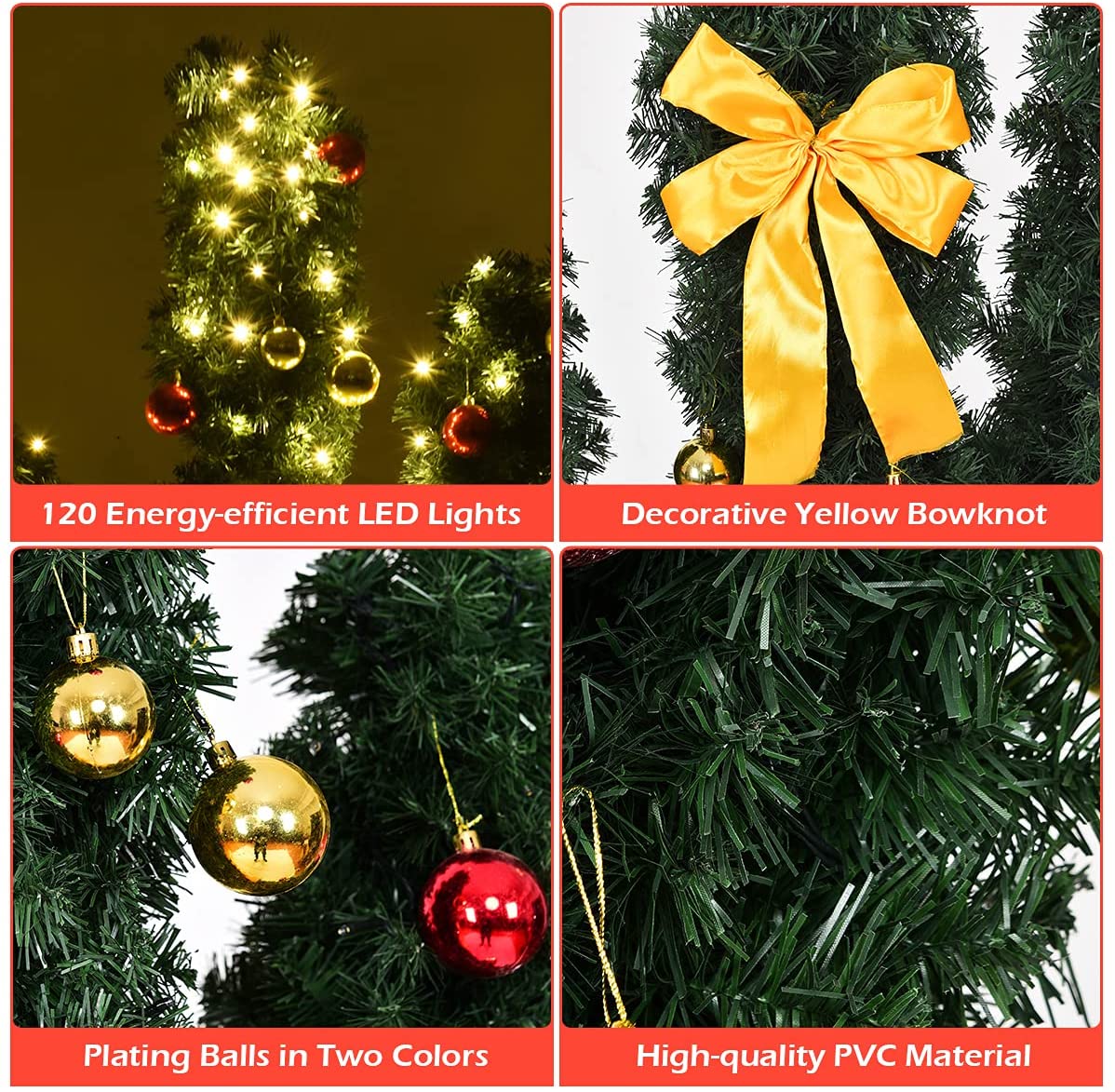 Pre-Lit Artificial Cactus Christmas Tree with LED Lights and Ball Ornaments - Image 5