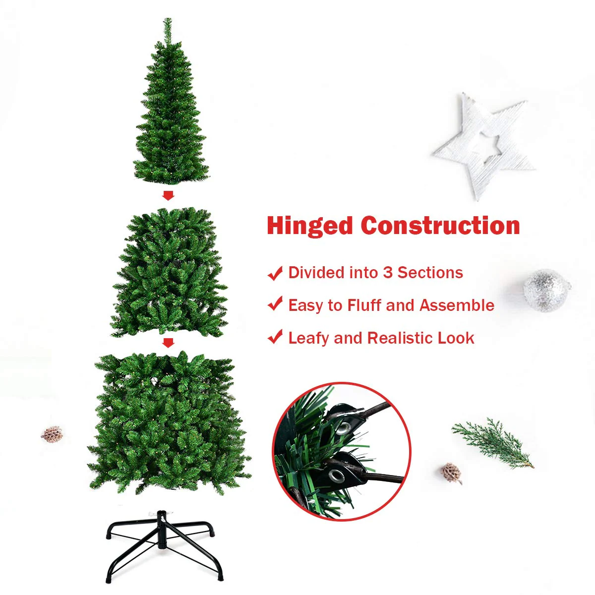 Prelit Pencil Christmas Tree, Premium Hinged Fir Tree - Image 6