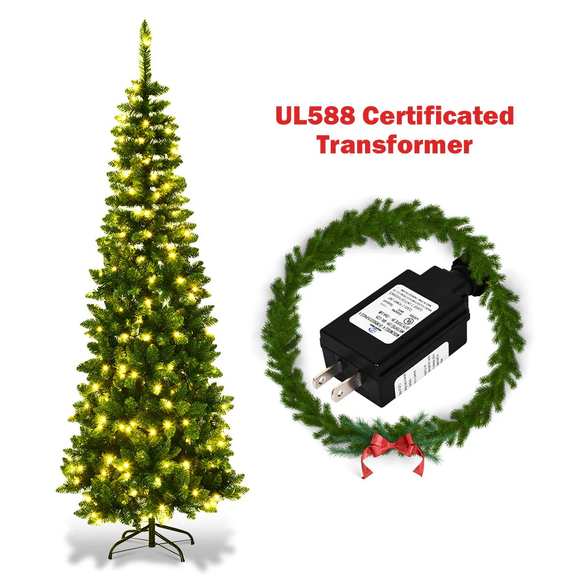 Prelit Pencil Christmas Tree, Premium Hinged Fir Tree - Image 7