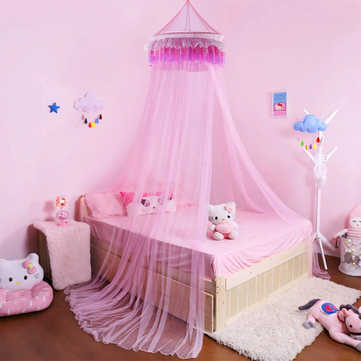 Princess Bed Canopy Netting Dome with Elegant Ruffle Lace - Image 4