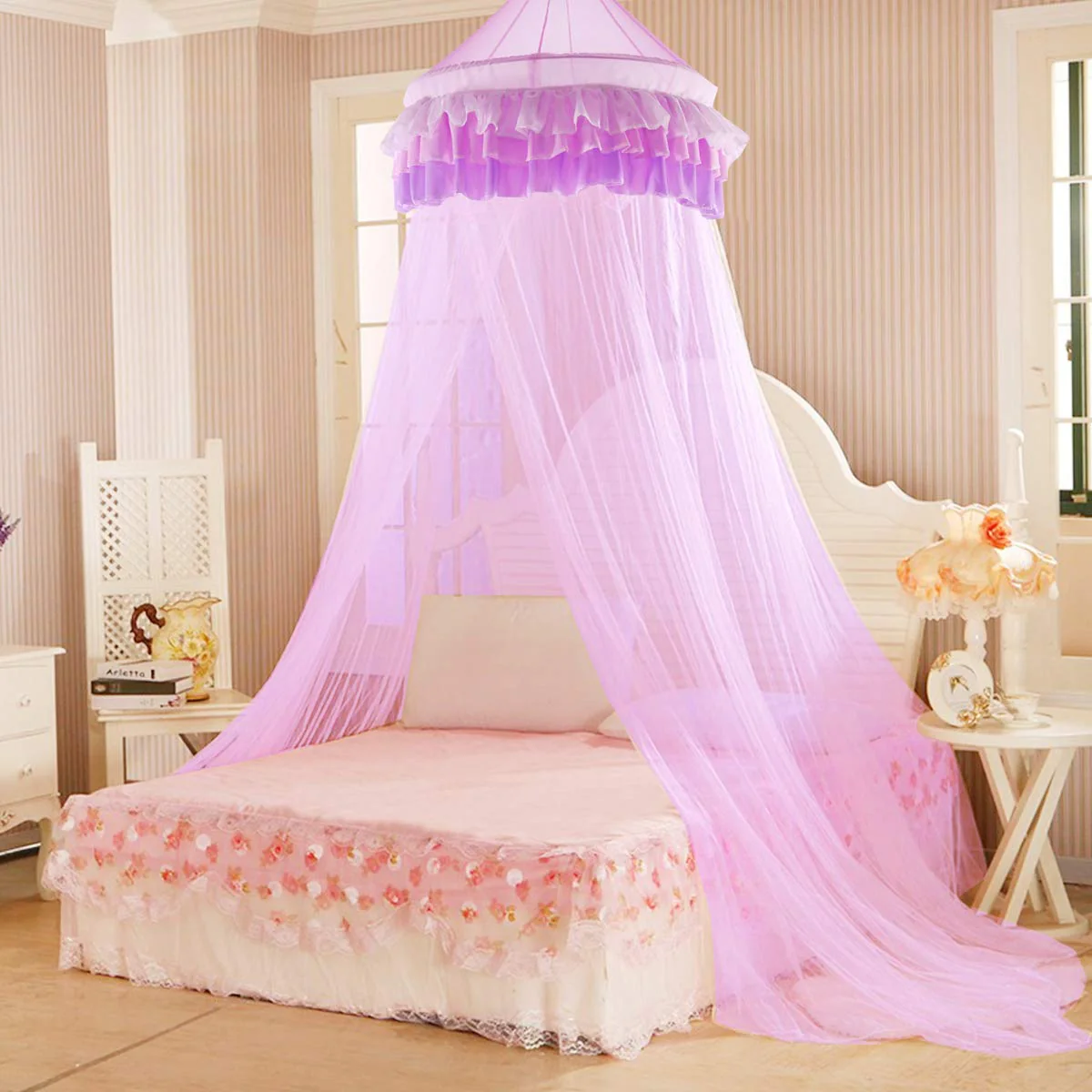 Princess Bed Canopy Netting Dome with Elegant Ruffle Lace - Image 5