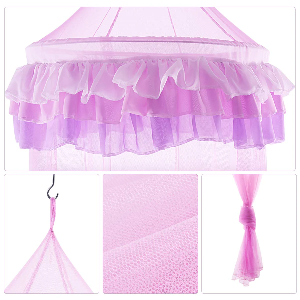 Princess Bed Canopy Netting Dome with Elegant Ruffle Lace - Image 7
