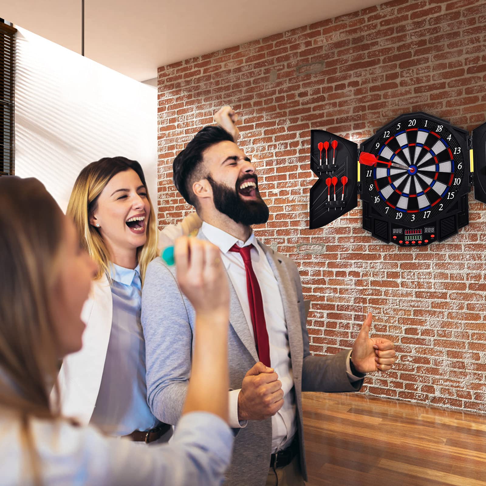 Professional Electronic Dart Board Cabinet Set Dartboard Game Room LED Display - Image 2