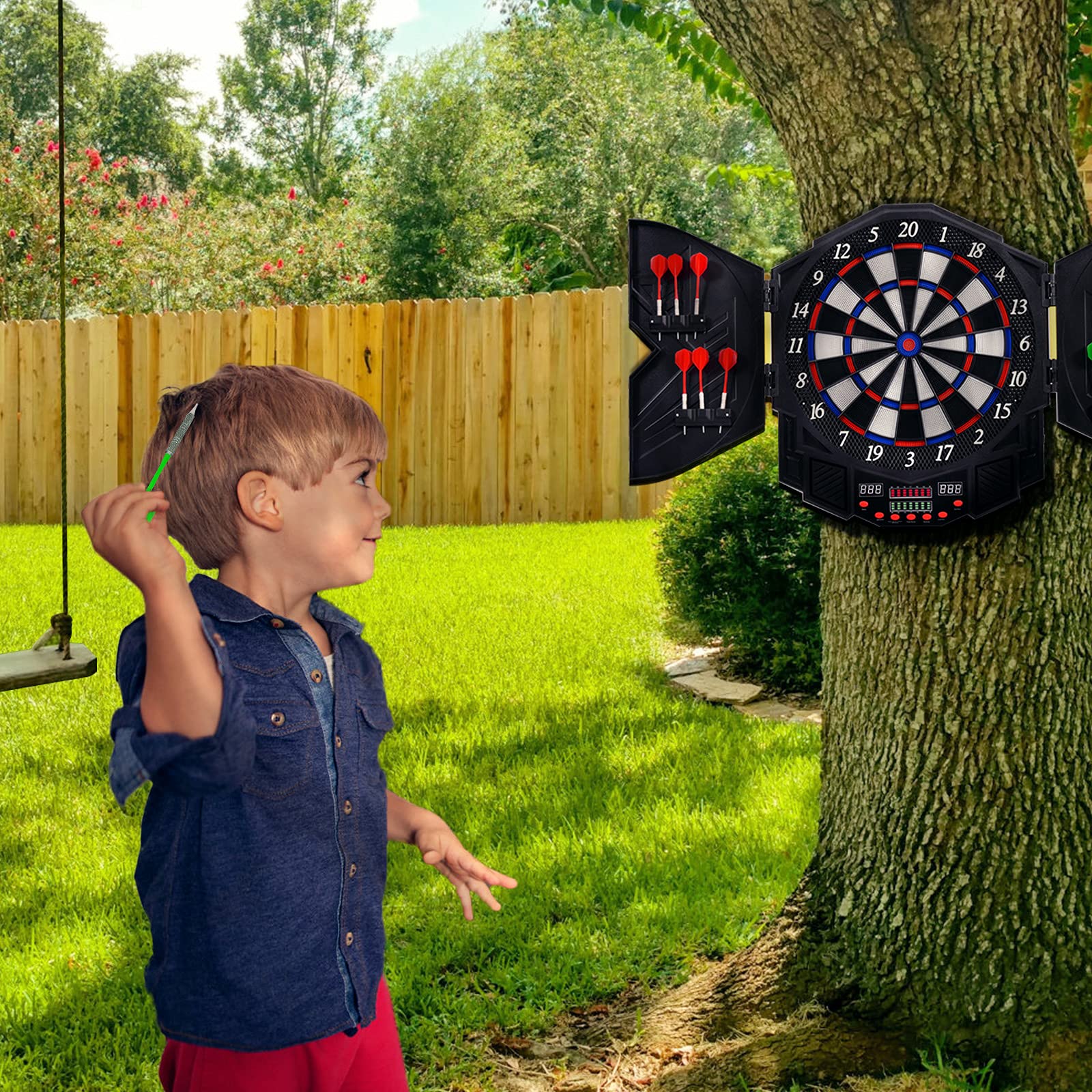 Professional Electronic Dart Board Cabinet Set Dartboard Game Room LED Display - Image 3