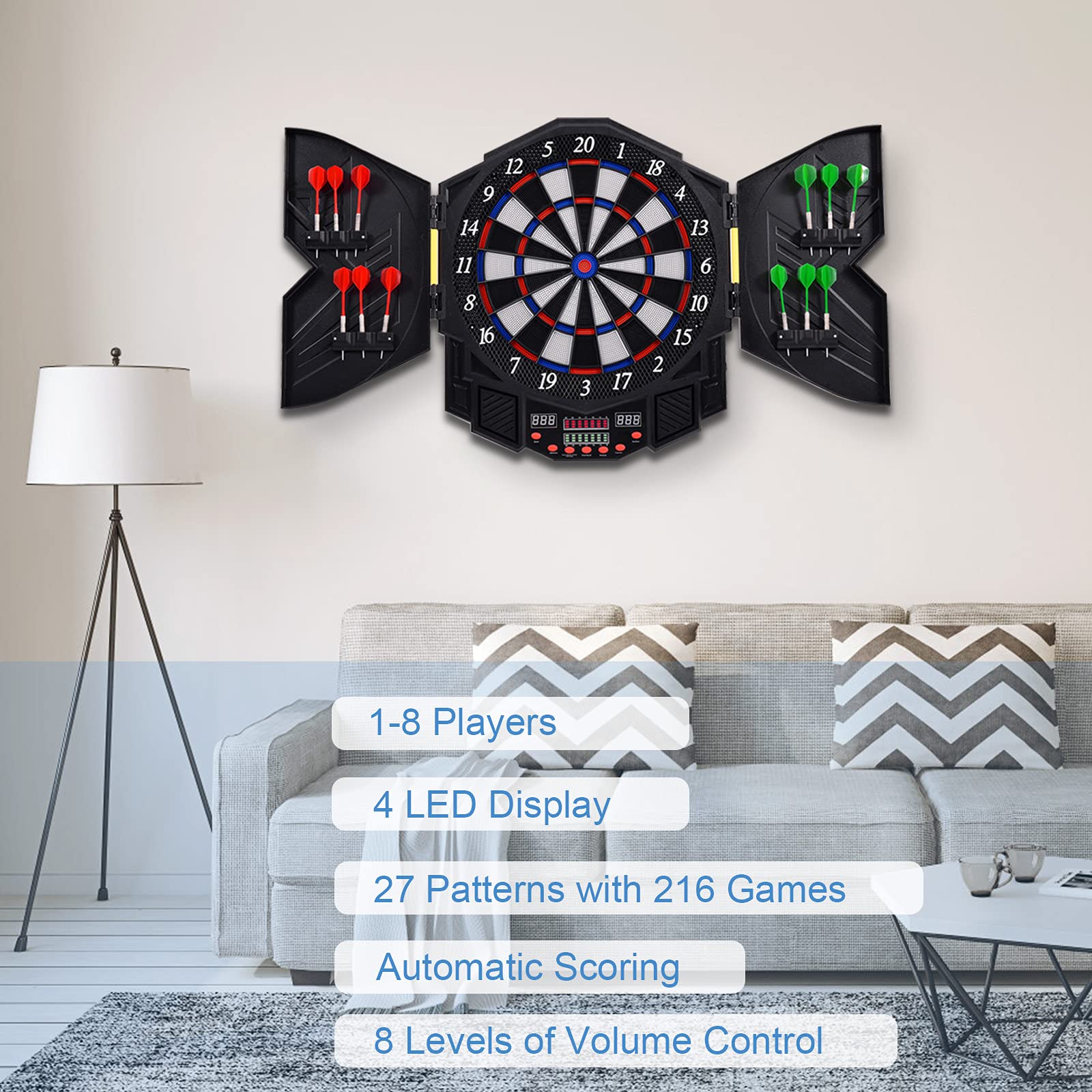 Professional Electronic Dart Board Cabinet Set Dartboard Game Room LED Display - Image 5