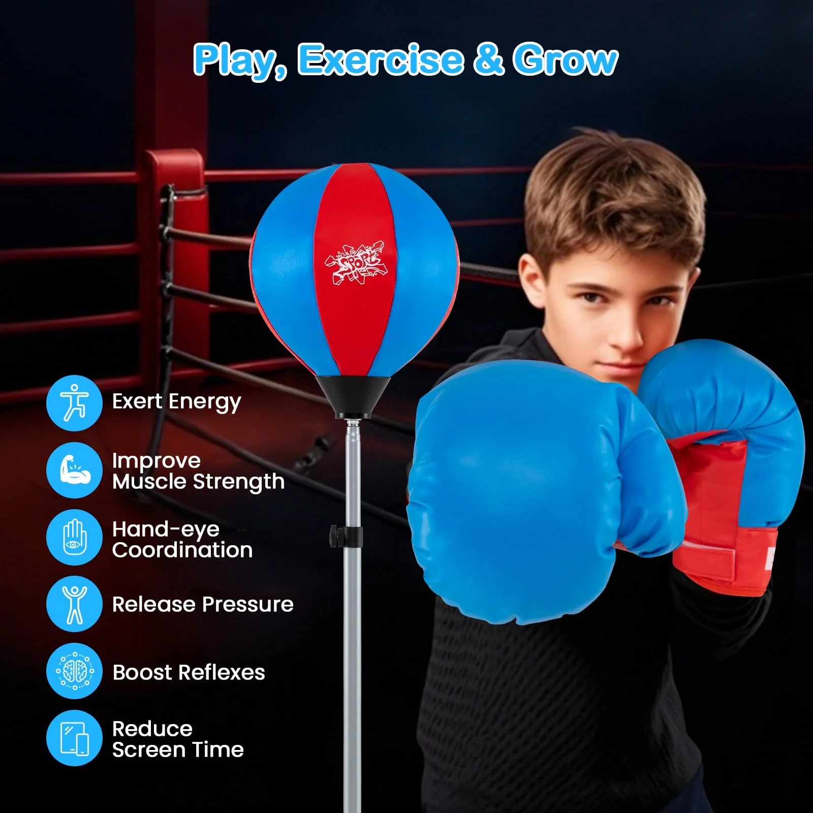 Goplus Punching Bag for Kids Adjustable Boxing Toy Set with Reflex Bag - Image 8
