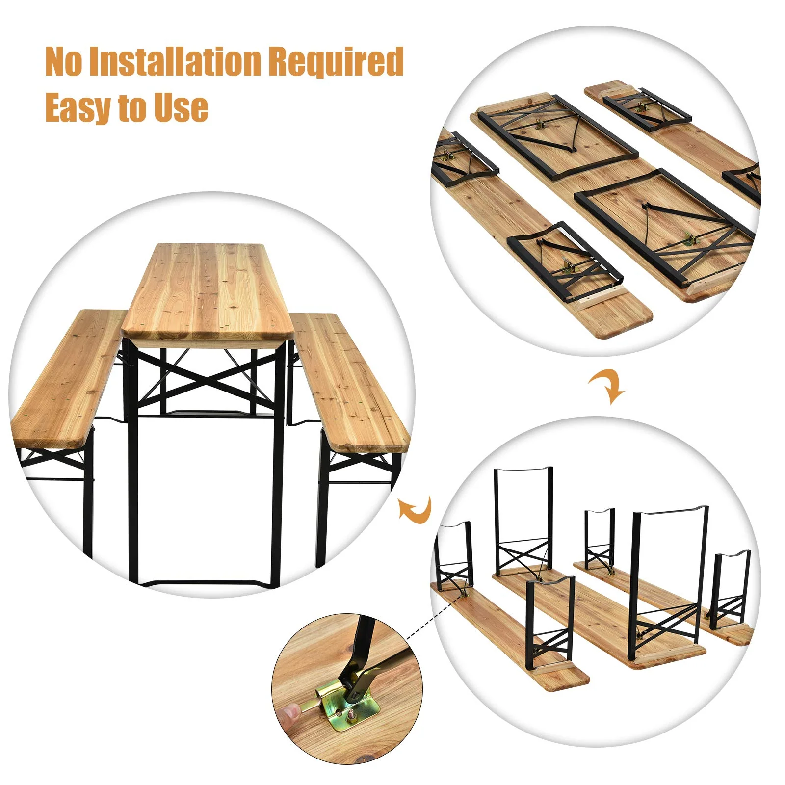 Goplus 70" 3-Piece Portable Folding Picnic Table Bench Set, Portable Picnic Beer Table w/Wooden Tabletop - Image 3