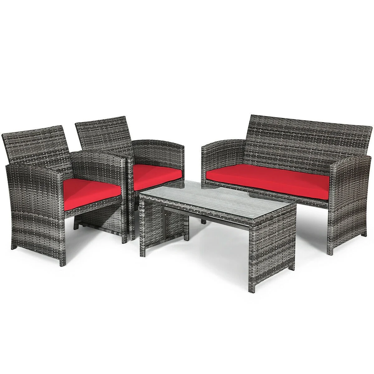 Goplus 4-Piece Rattan Patio Furniture Set, Wicker Rattan Furniture Set - Image 11