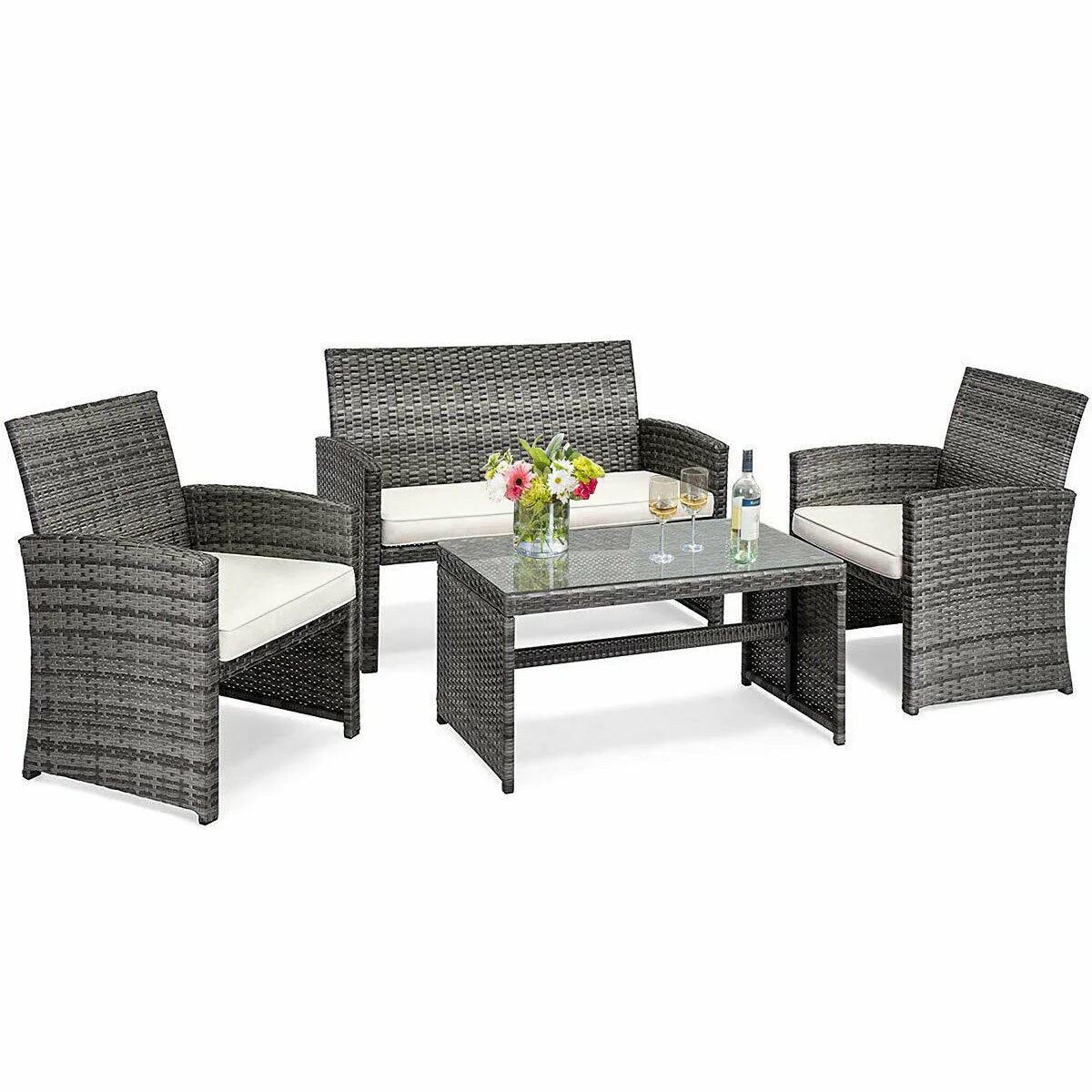 Goplus 4-Piece Rattan Patio Furniture Set, Wicker Rattan Furniture Set - Image 13