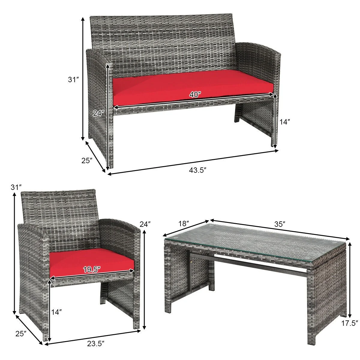Goplus 4-Piece Rattan Patio Furniture Set, Wicker Rattan Furniture Set - Image 14