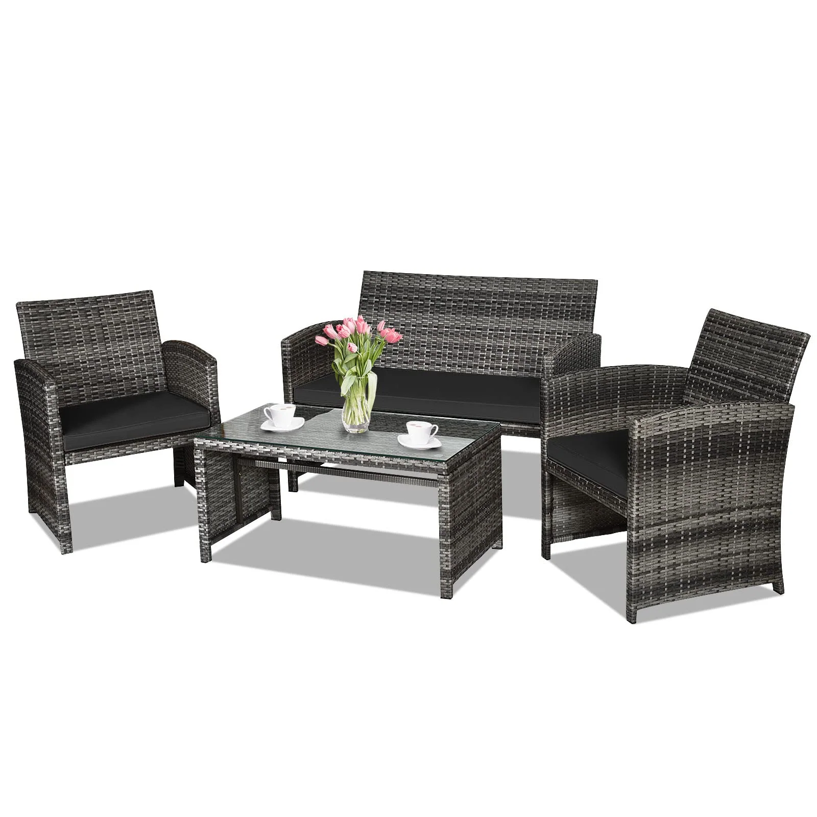 Goplus 4-Piece Rattan Patio Furniture Set, Wicker Rattan Furniture Set - Image 15