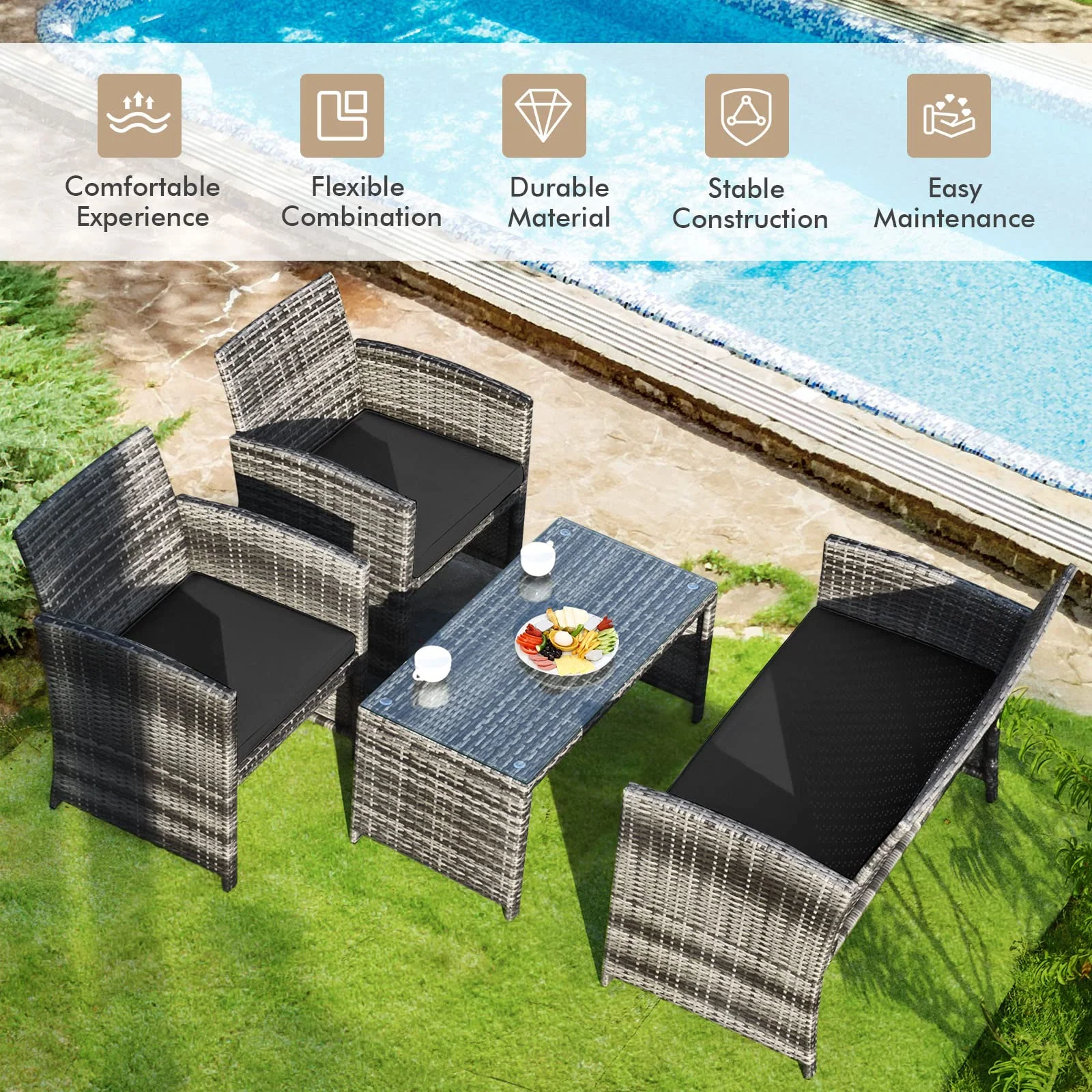 Goplus 4-Piece Rattan Patio Furniture Set, Wicker Rattan Furniture Set - Image 16