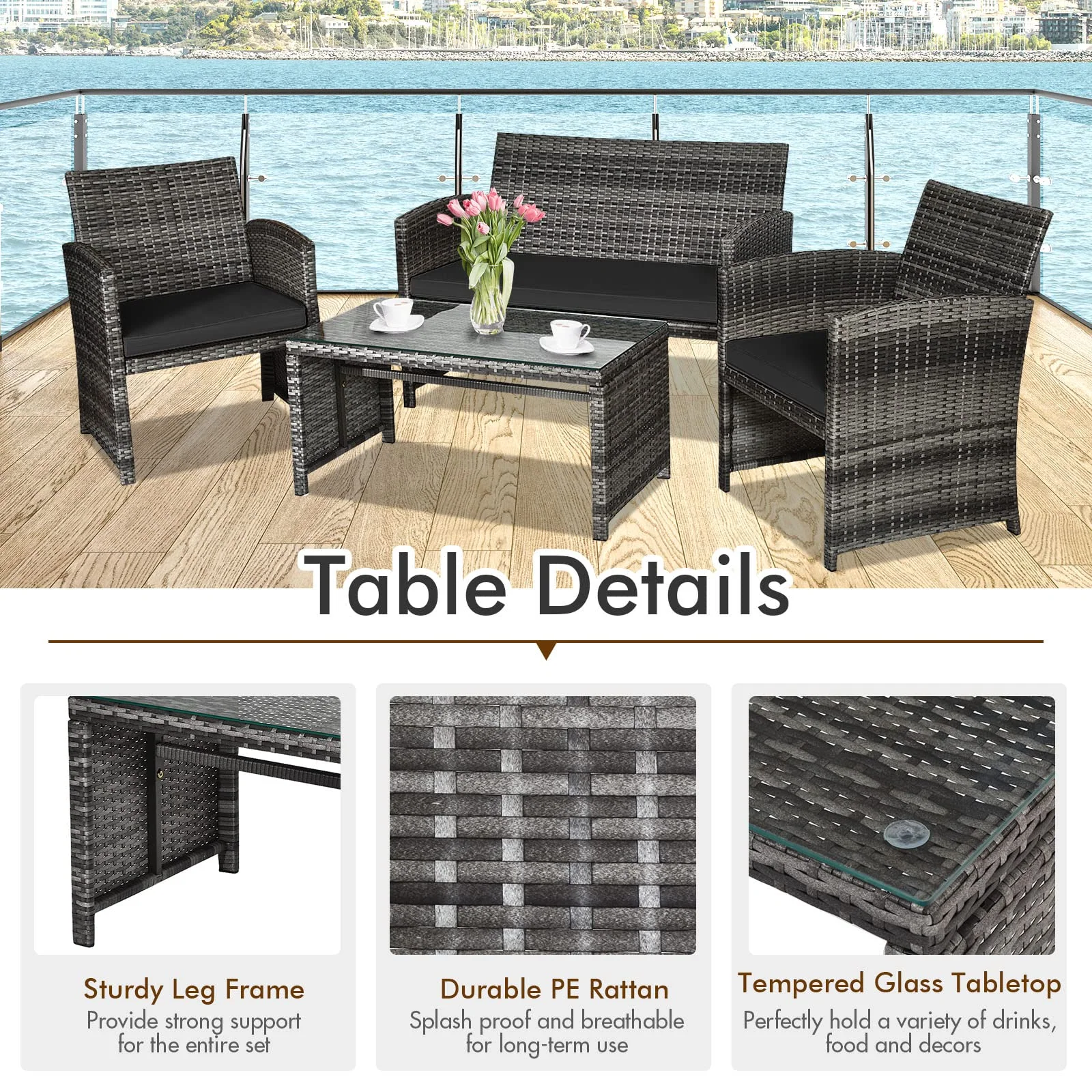 Goplus 4-Piece Rattan Patio Furniture Set, Wicker Rattan Furniture Set - Image 17
