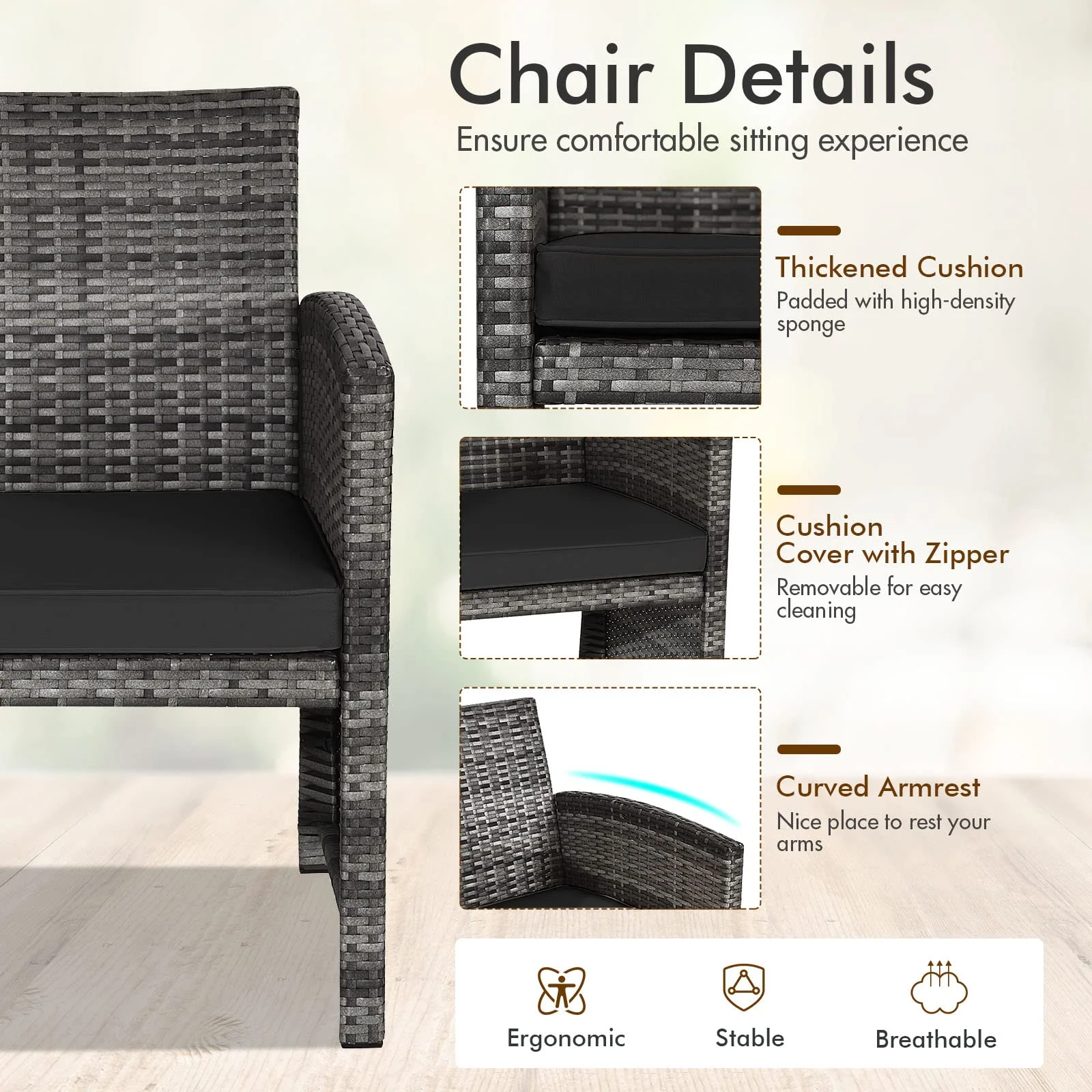 Goplus 4-Piece Rattan Patio Furniture Set, Wicker Rattan Furniture Set - Image 18