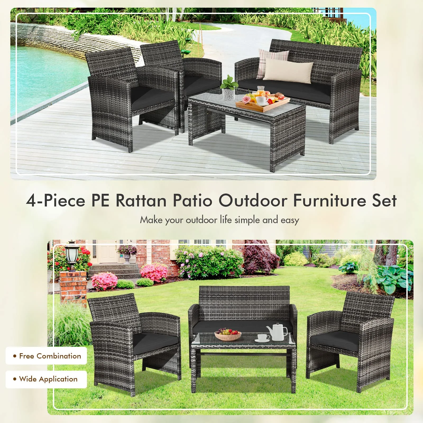 Goplus 4-Piece Rattan Patio Furniture Set, Wicker Rattan Furniture Set - Image 19
