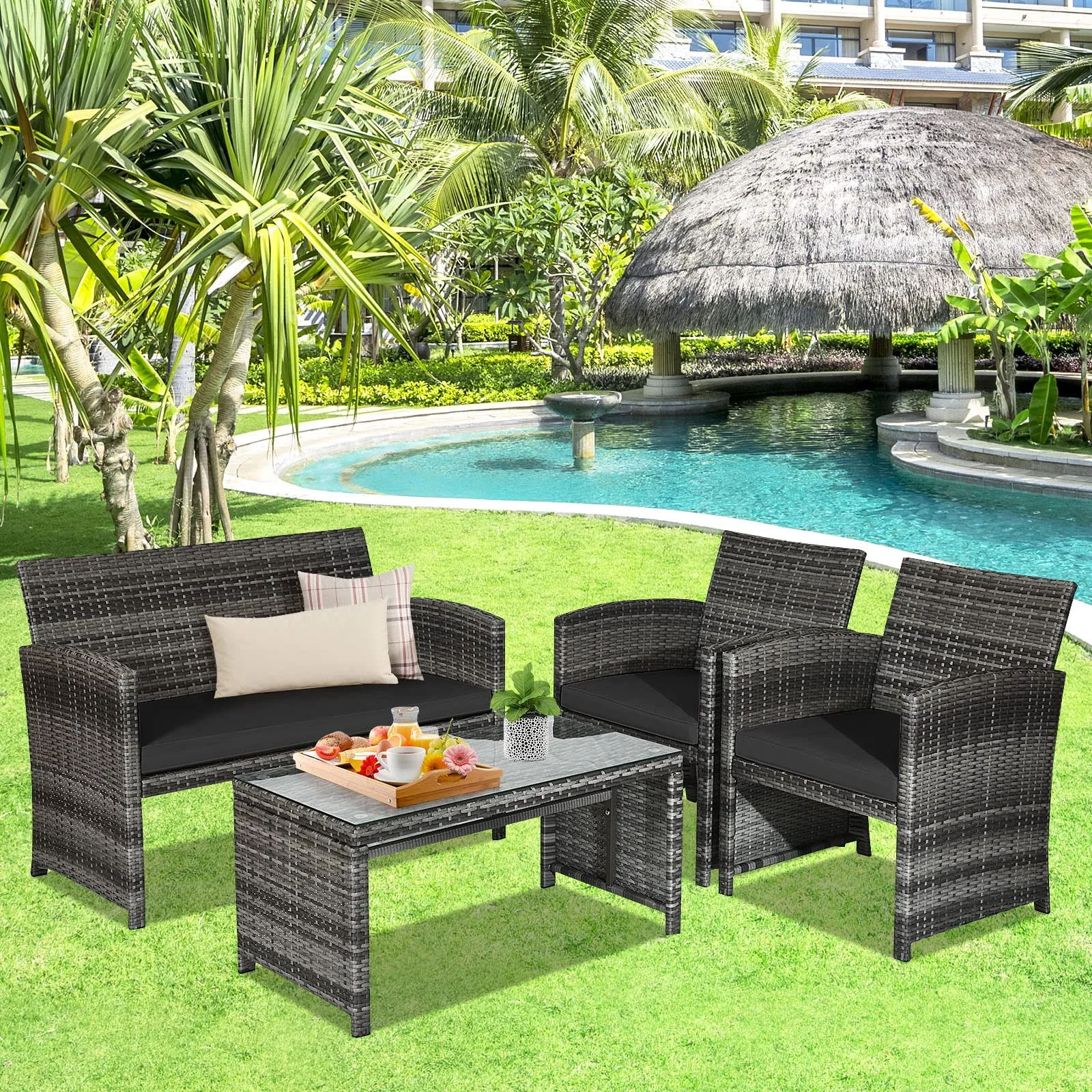 Goplus 4-Piece Rattan Patio Furniture Set, Wicker Rattan Furniture Set - Image 20