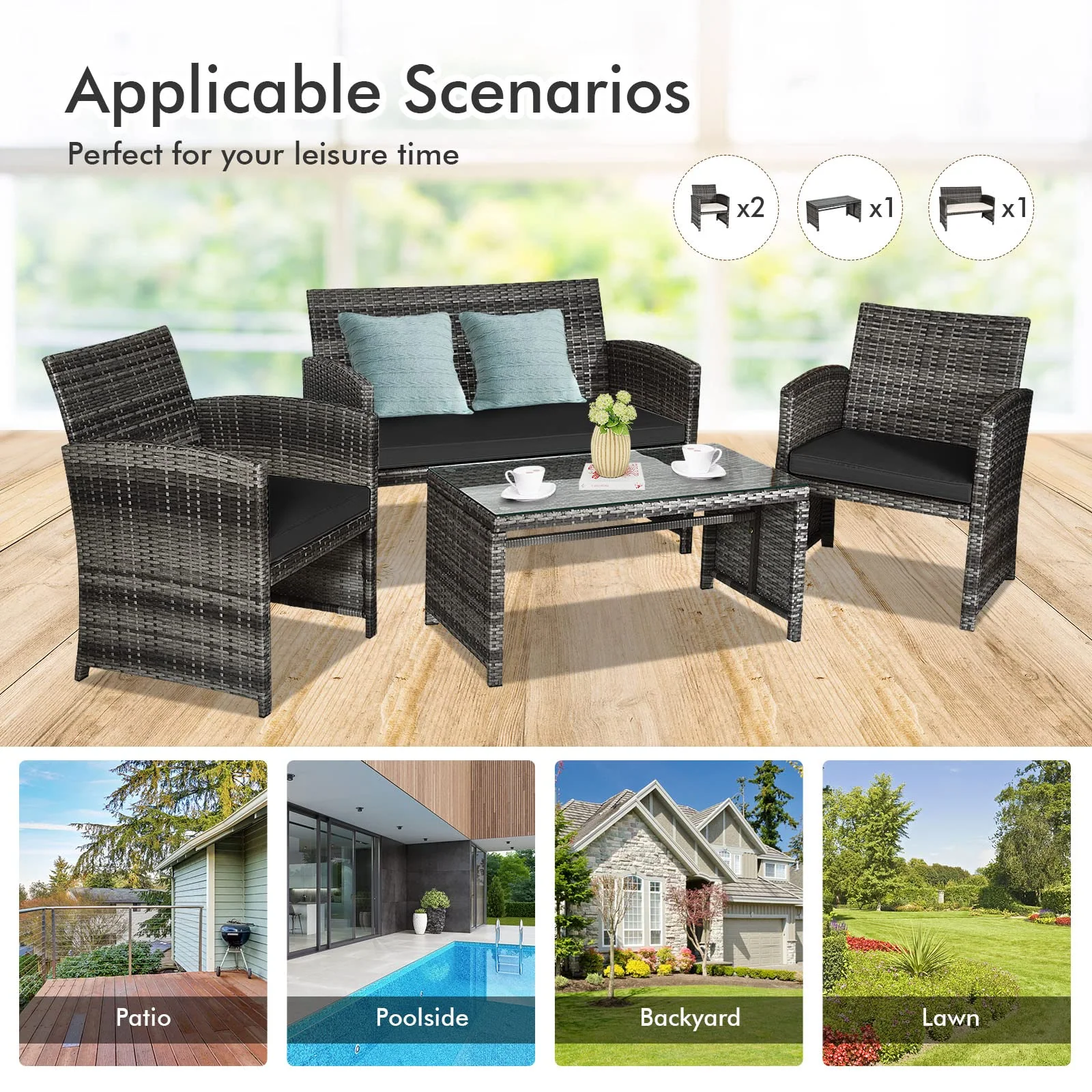 Goplus 4-Piece Rattan Patio Furniture Set, Wicker Rattan Furniture Set - Image 22