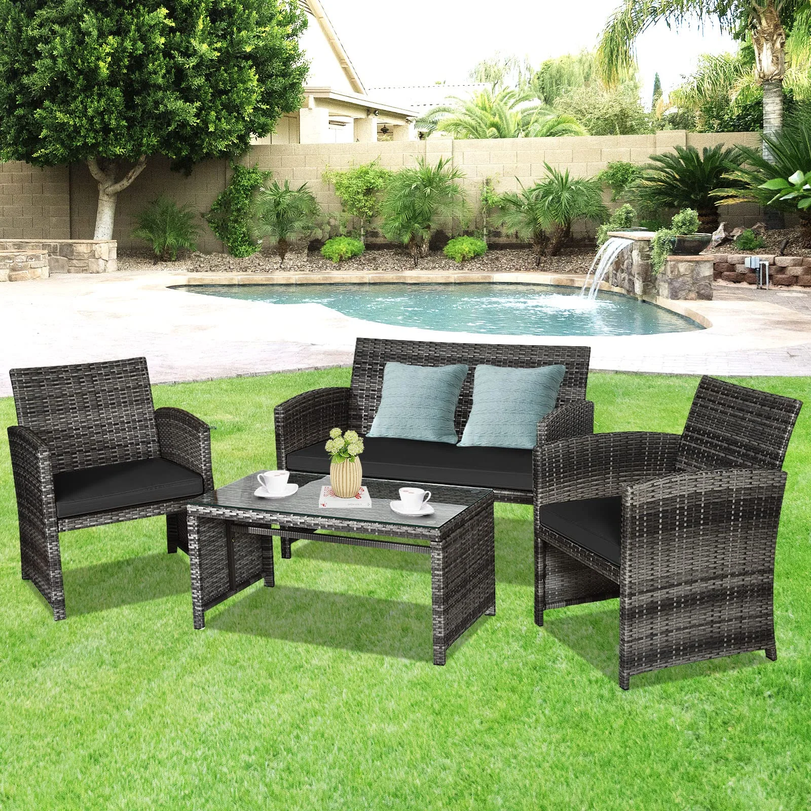 Goplus 4-Piece Rattan Patio Furniture Set, Wicker Rattan Furniture Set - Image 23