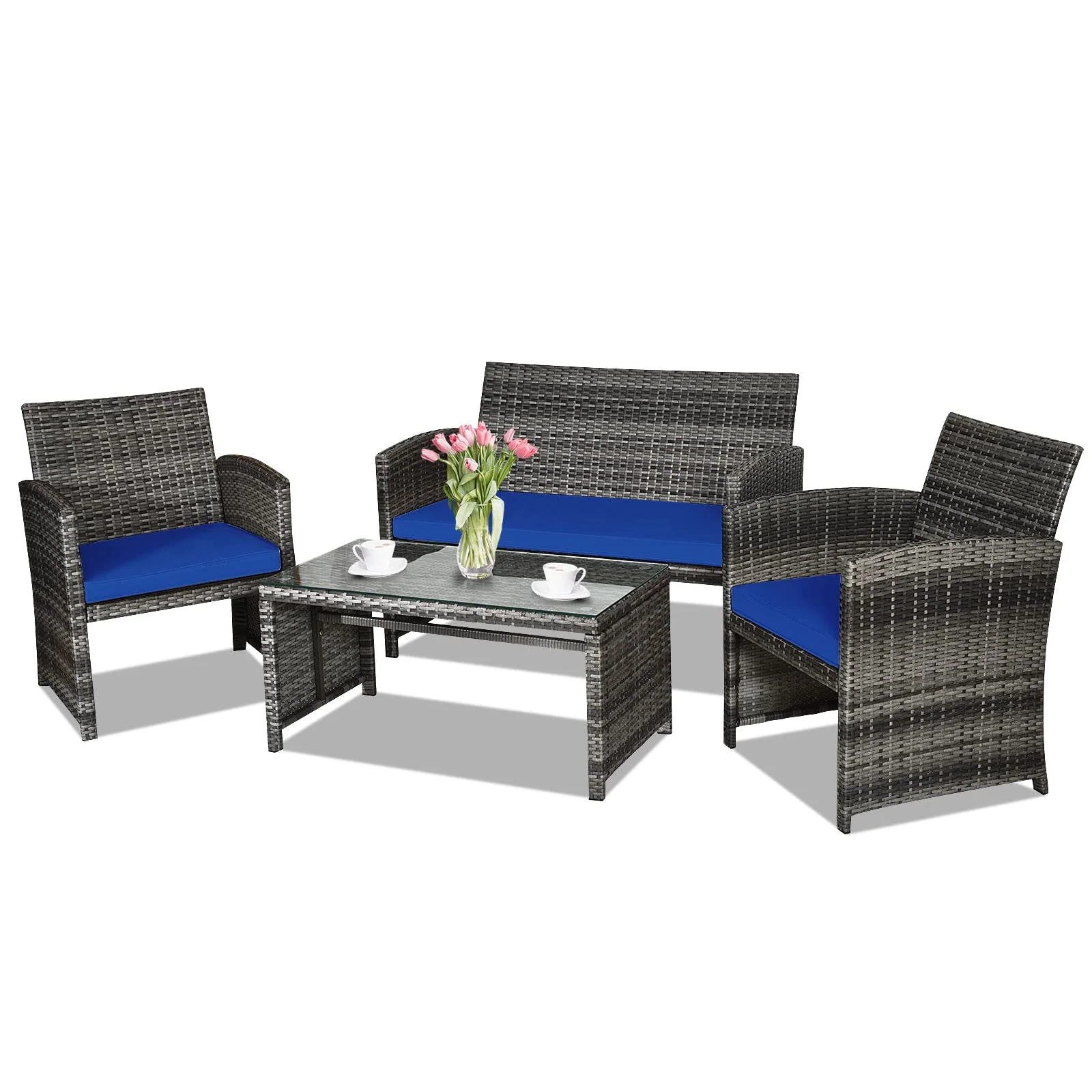 Goplus 4-Piece Rattan Patio Furniture Set, Wicker Rattan Furniture Set - Image 24
