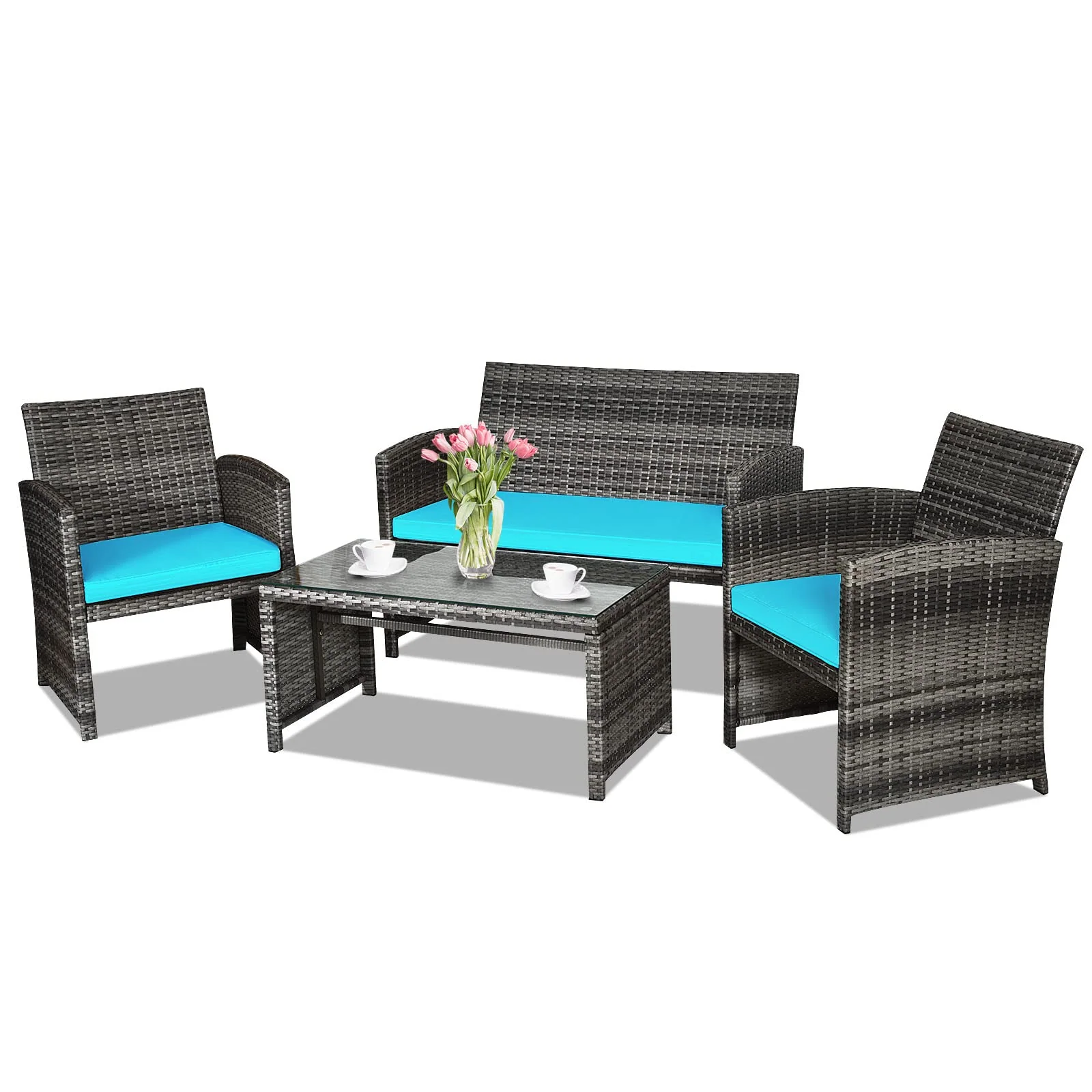 Goplus 4-Piece Rattan Patio Furniture Set, Wicker Rattan Furniture Set - Image 25