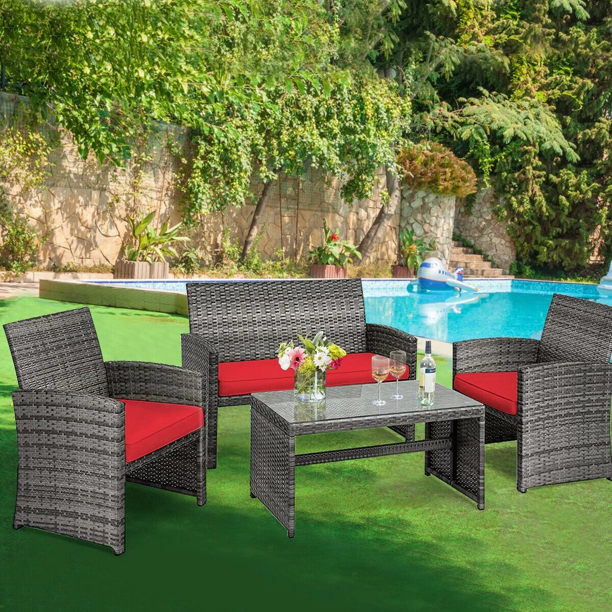 Goplus 4-Piece Rattan Patio Furniture Set, Wicker Rattan Furniture Set - Image 5