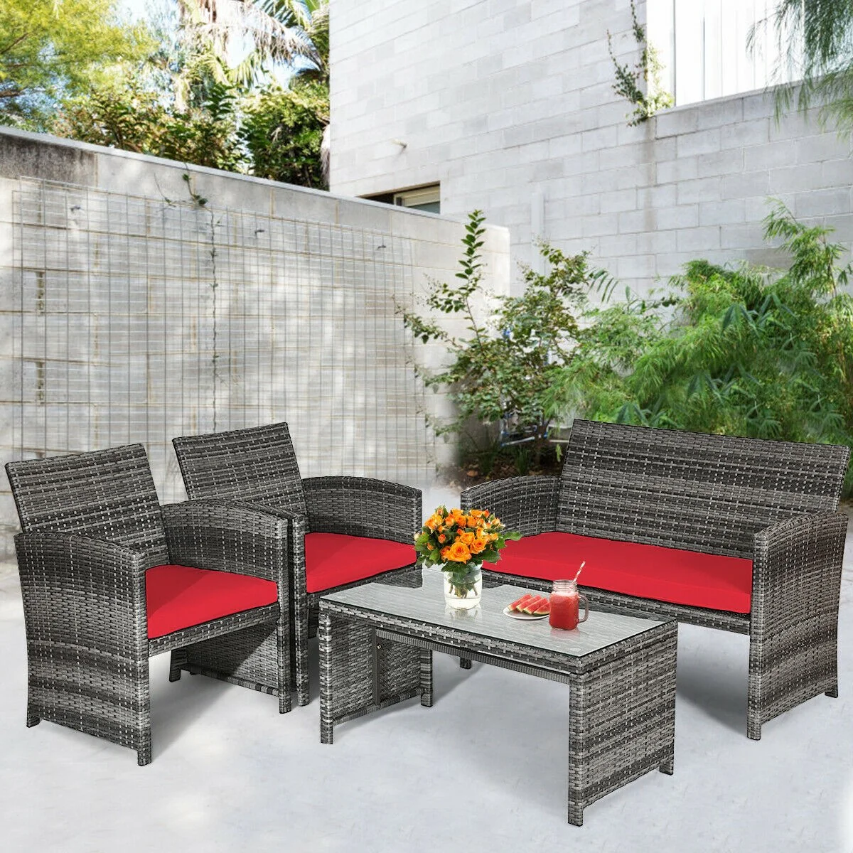 Goplus 4-Piece Rattan Patio Furniture Set, Wicker Rattan Furniture Set - Image 6