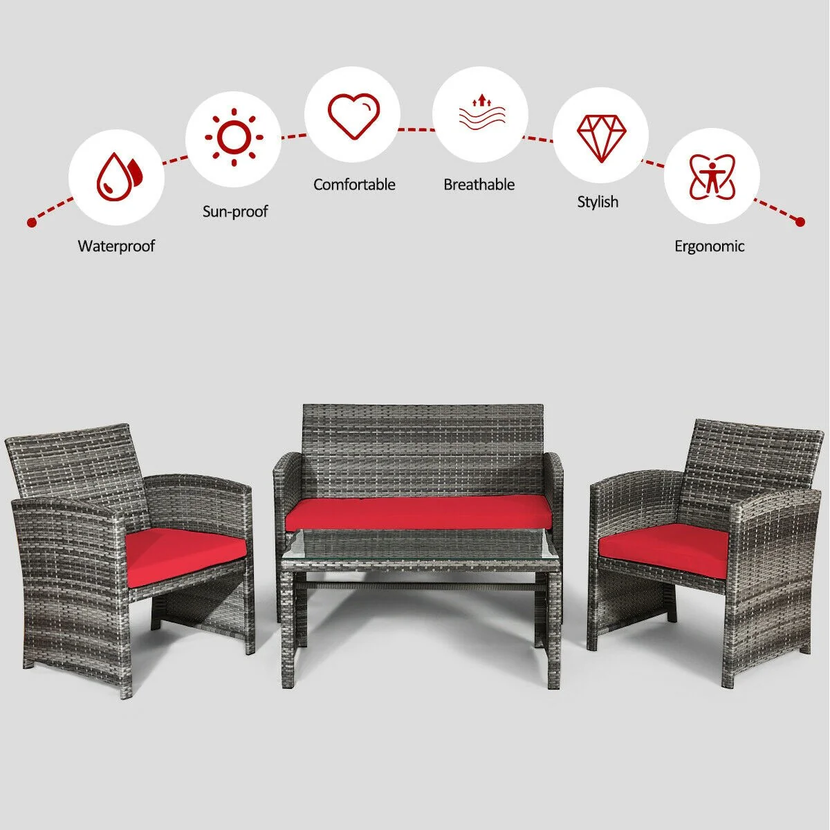 Goplus 4-Piece Rattan Patio Furniture Set, Wicker Rattan Furniture Set - Image 7