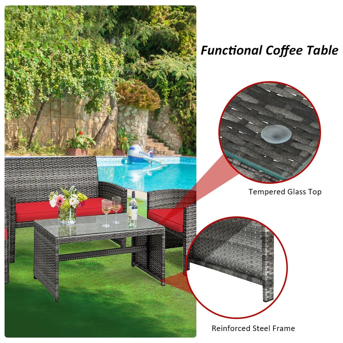 Goplus 4-Piece Rattan Patio Furniture Set, Wicker Rattan Furniture Set - Image 9