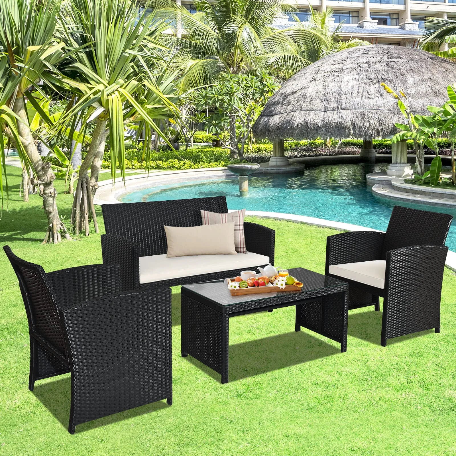 Rattan Patio Furniture Set, Outdoor Wicker Conversation Sofa - Image 2