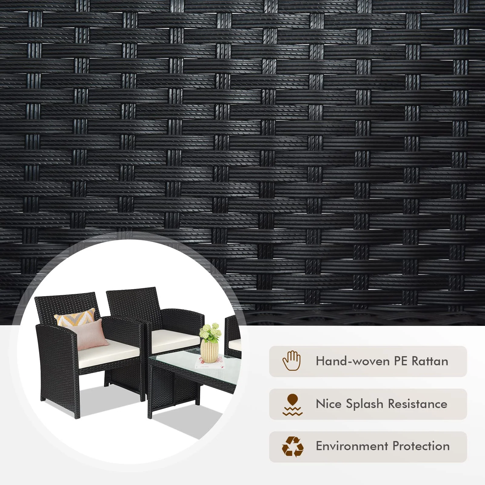 Rattan Patio Furniture Set, Outdoor Wicker Conversation Sofa - Image 3