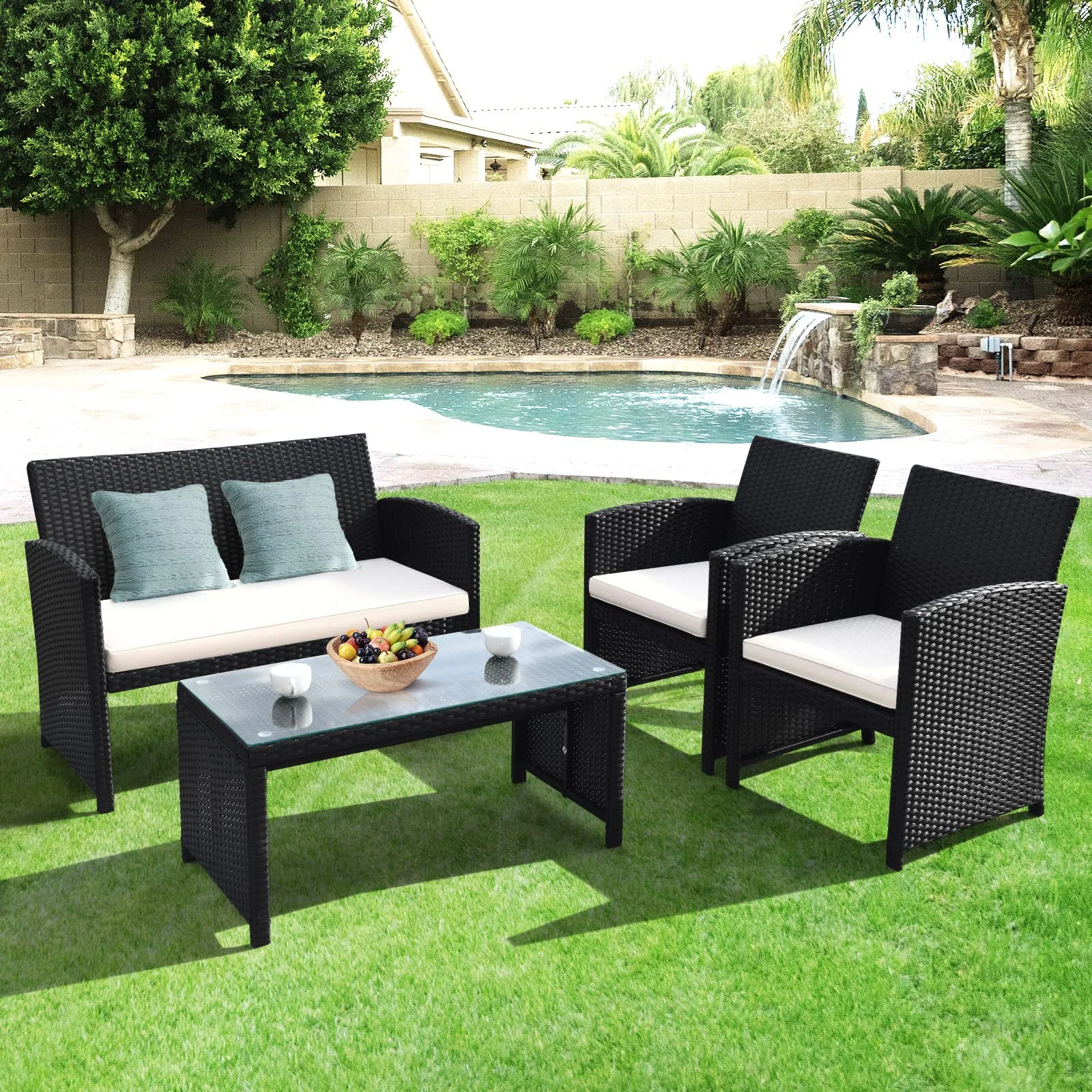 Rattan Patio Furniture Set, Outdoor Wicker Conversation Sofa - Image 5