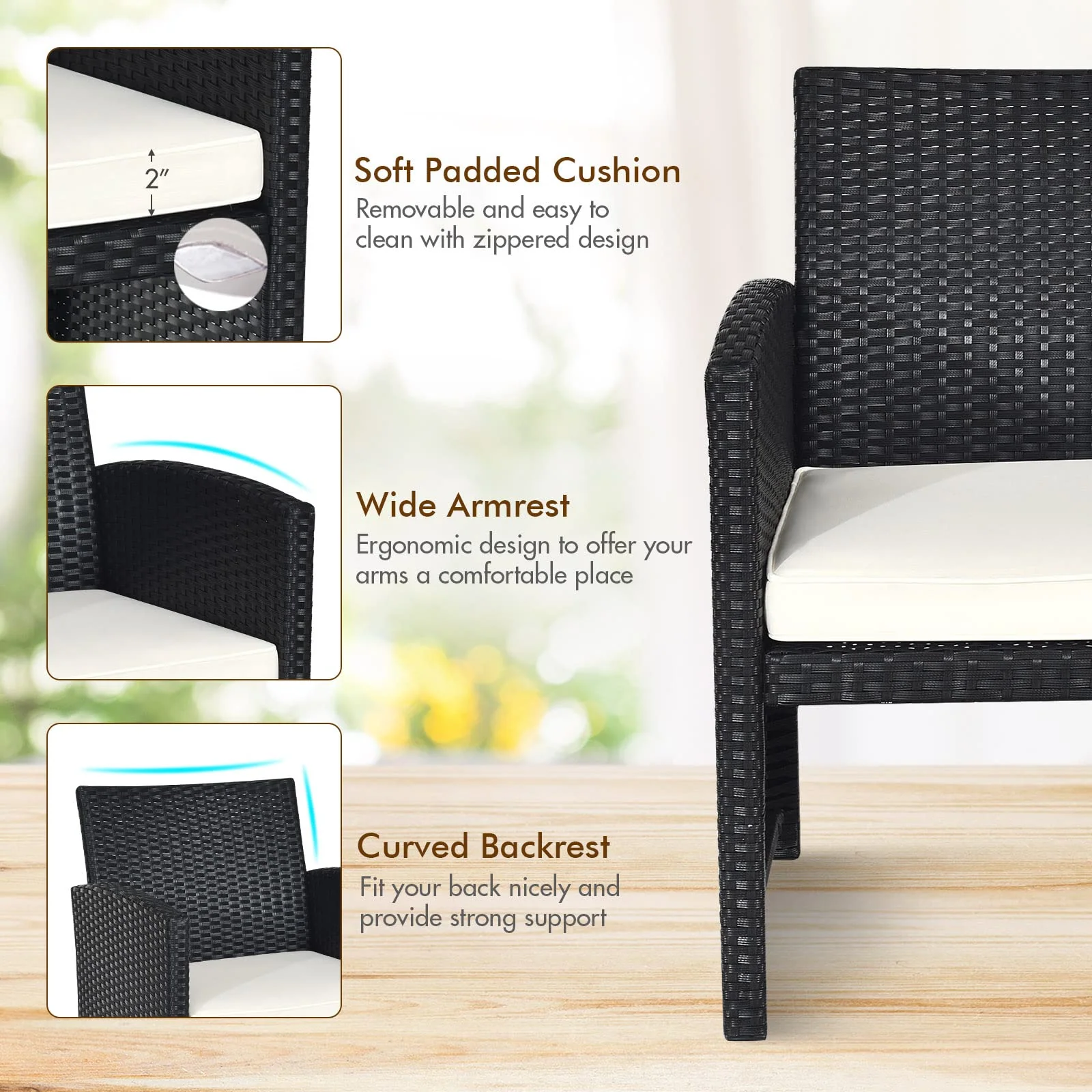 Rattan Patio Furniture Set, Outdoor Wicker Conversation Sofa - Image 6