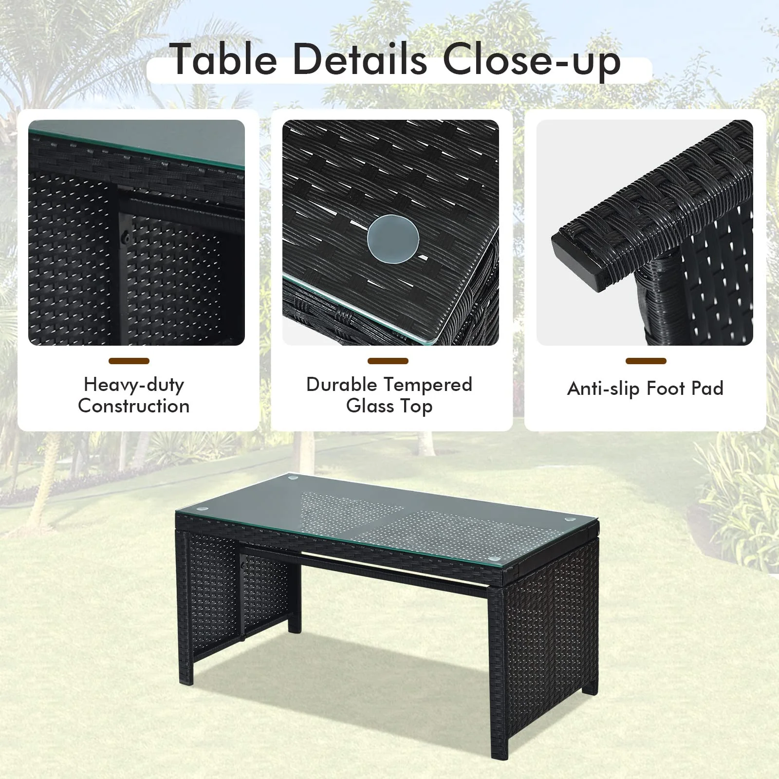 Rattan Patio Furniture Set, Outdoor Wicker Conversation Sofa - Image 7
