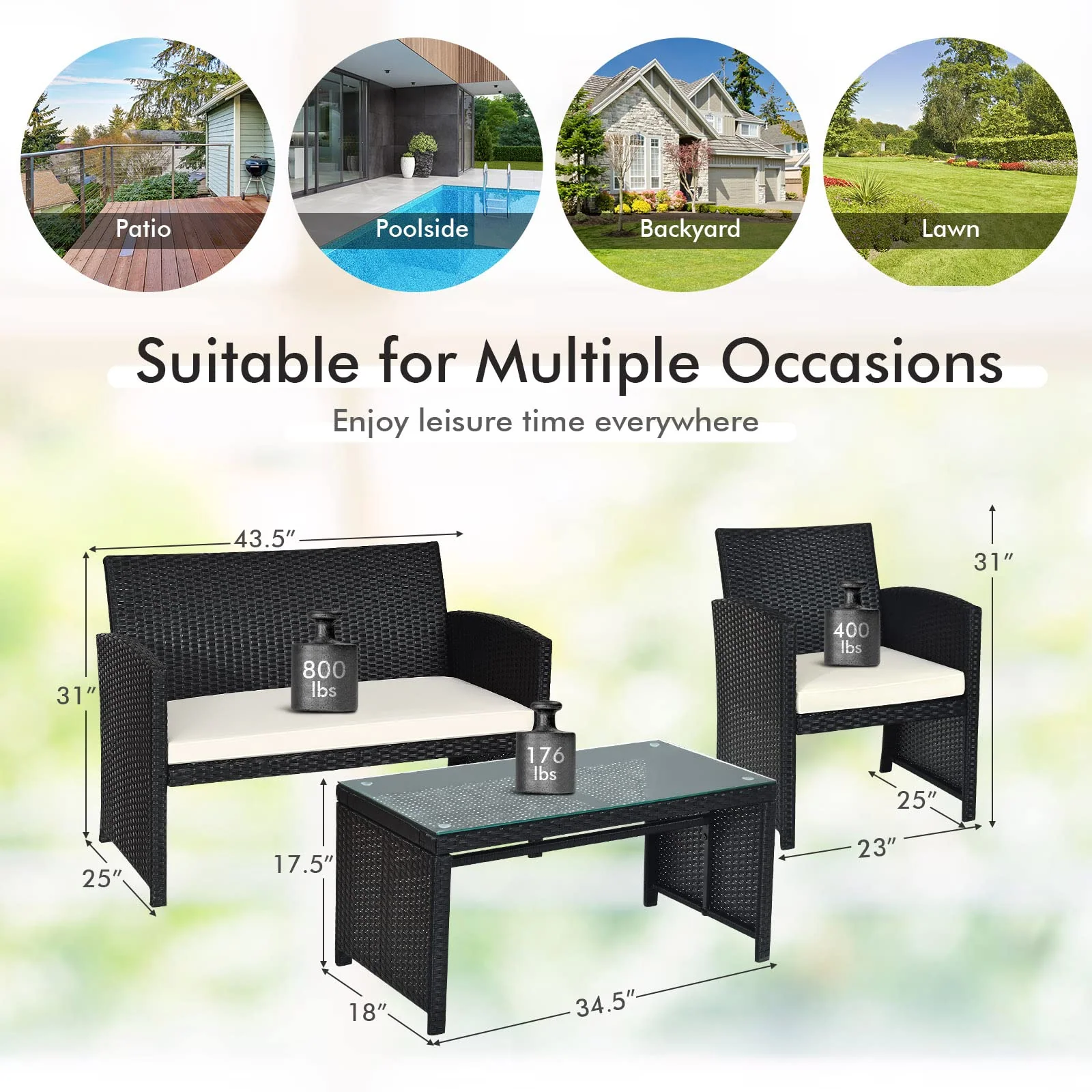 Rattan Patio Furniture Set, Outdoor Wicker Conversation Sofa - Image 8