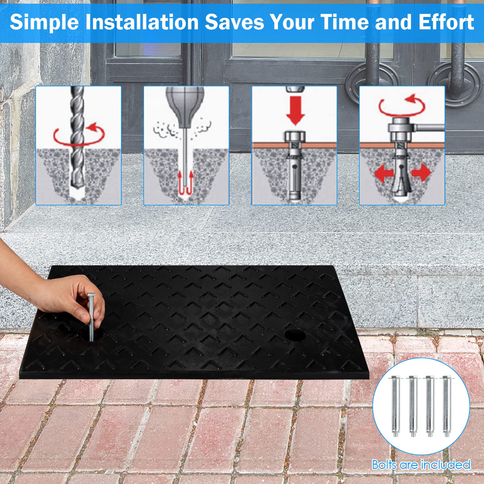 Rubber Curb Ramps, 5" H x 19" W Car Ramp Slope for Driveway Threshold Sidewalk Motorcycle - Image 3